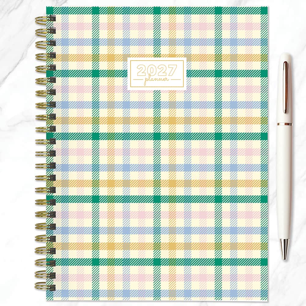 2027 Pastel Plaid Medium Weekly Monthly Planner