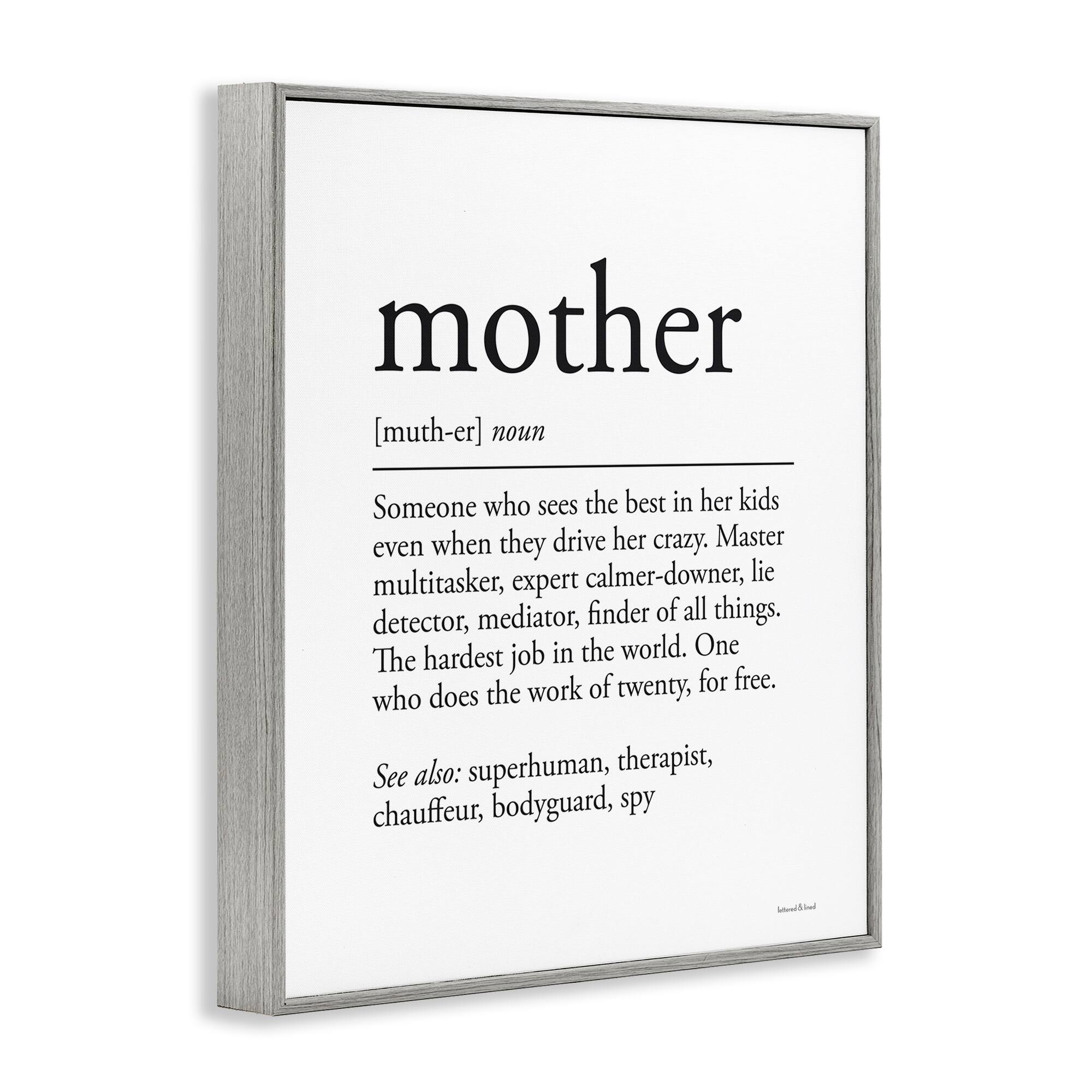 Stupell Industries Mother Definition Funny Motivational Phrase Superhuman Synonym Framed Giclee Art