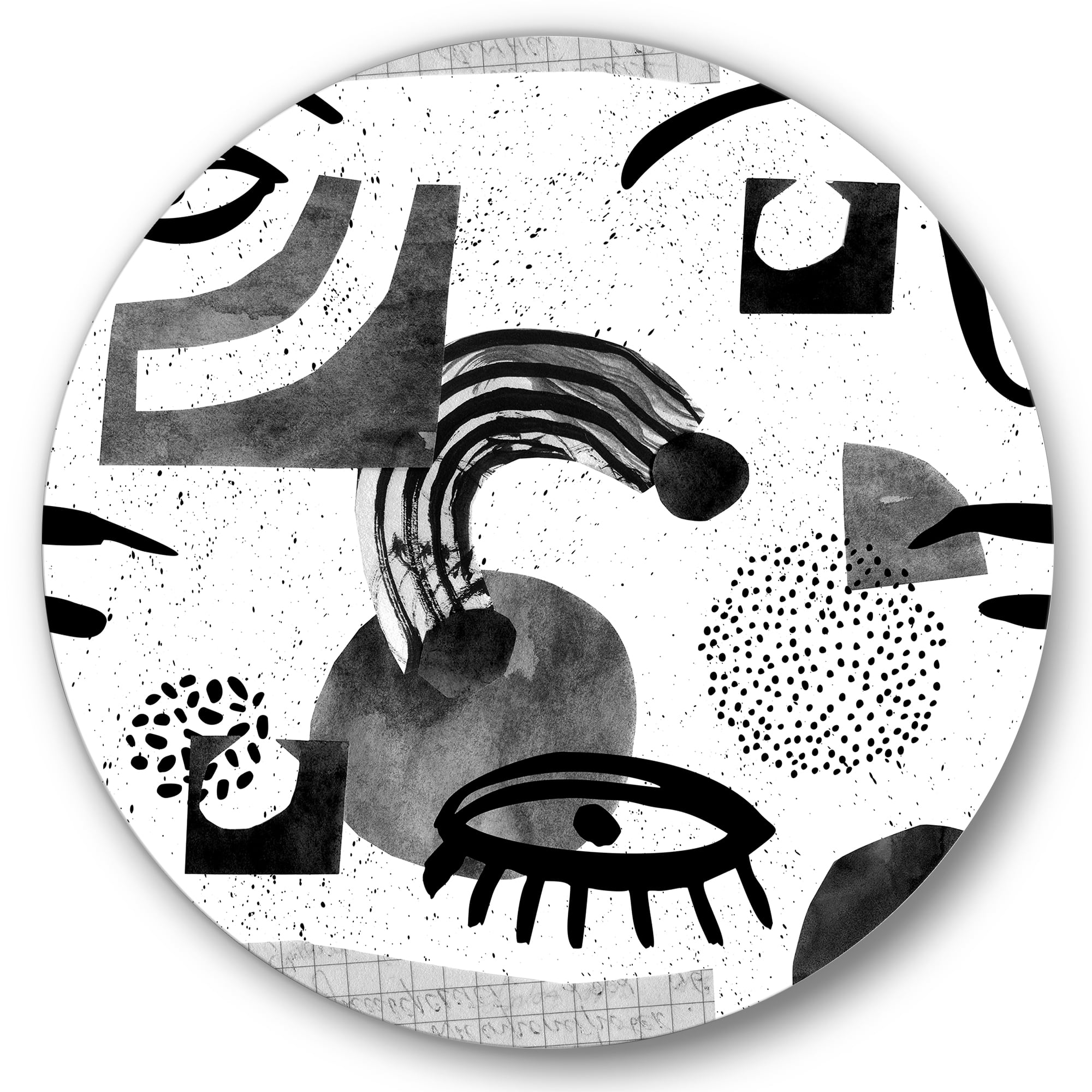 Designart - Collage of Eyes & Doodles In Contemporary Style II - Modern Metal Circle Wall Art