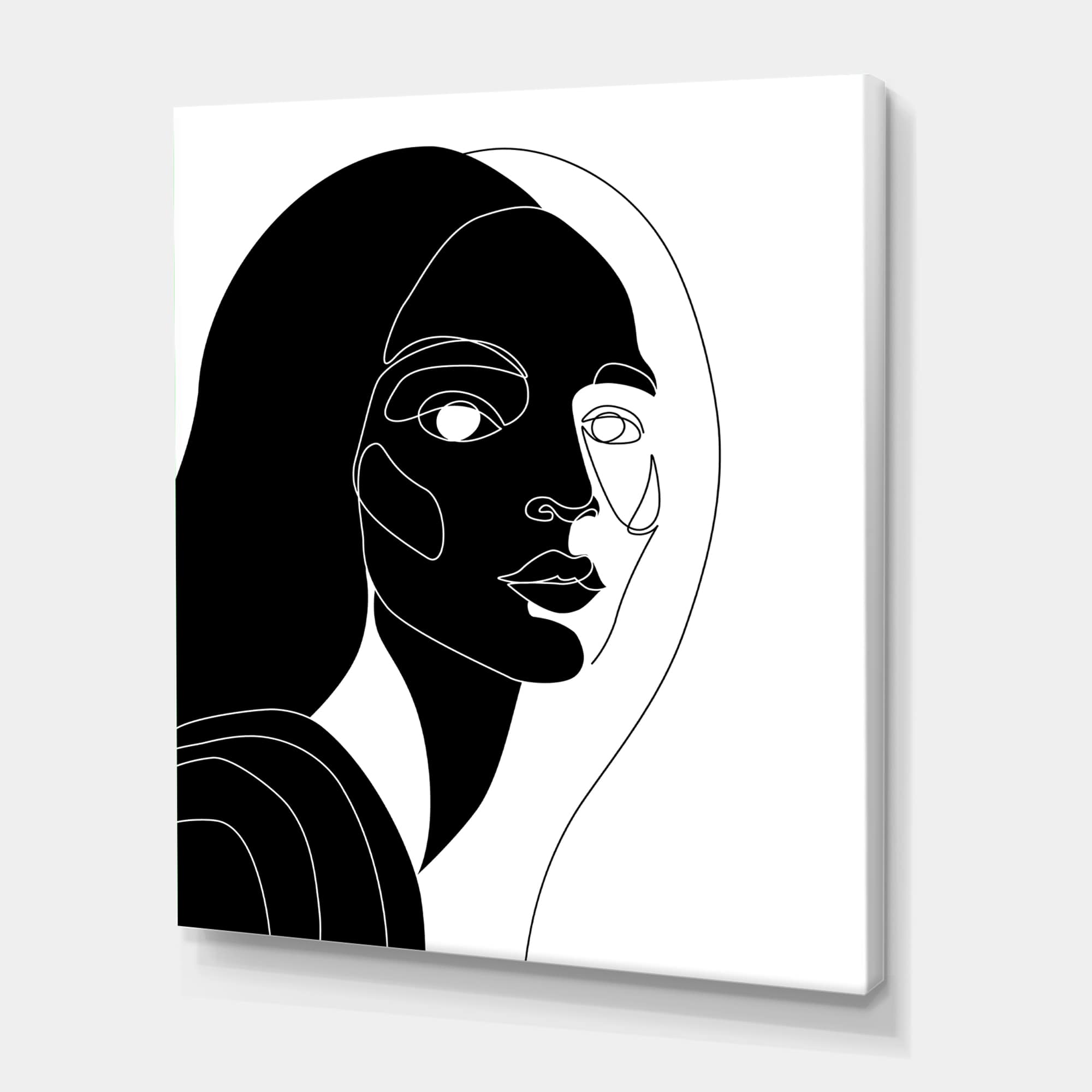 Designart - Retro Monochrome Minimal Portrait of Young Woman - Modern Canvas Wall Art Print