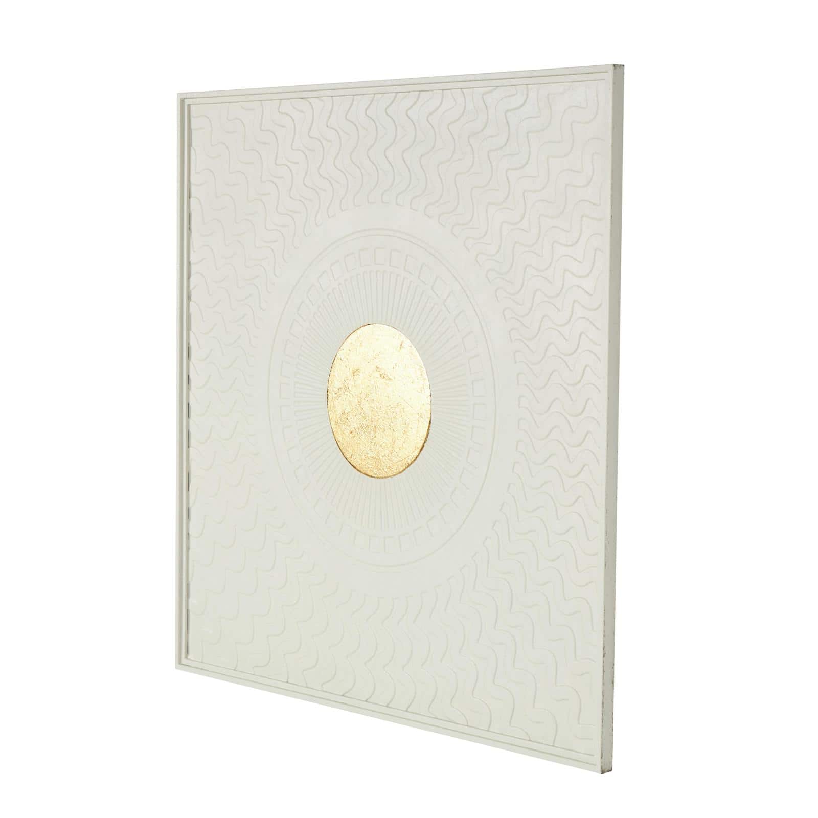 40" White & Gold Metal Geometric Wall Decor with Wavy Pattern