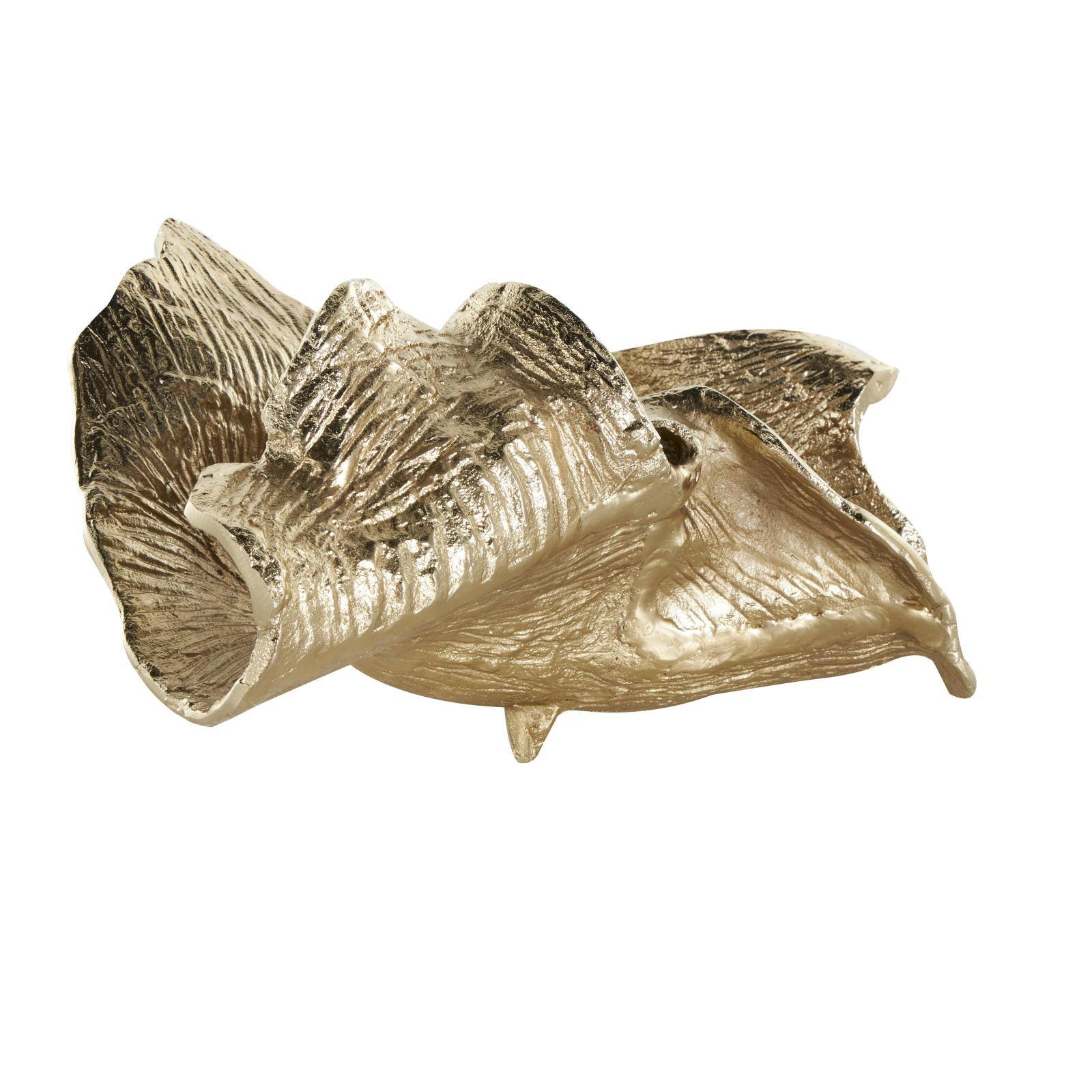 13.75" Gold Aluminum Metal Abstract Textured Folded Leaf Decorative Bowl