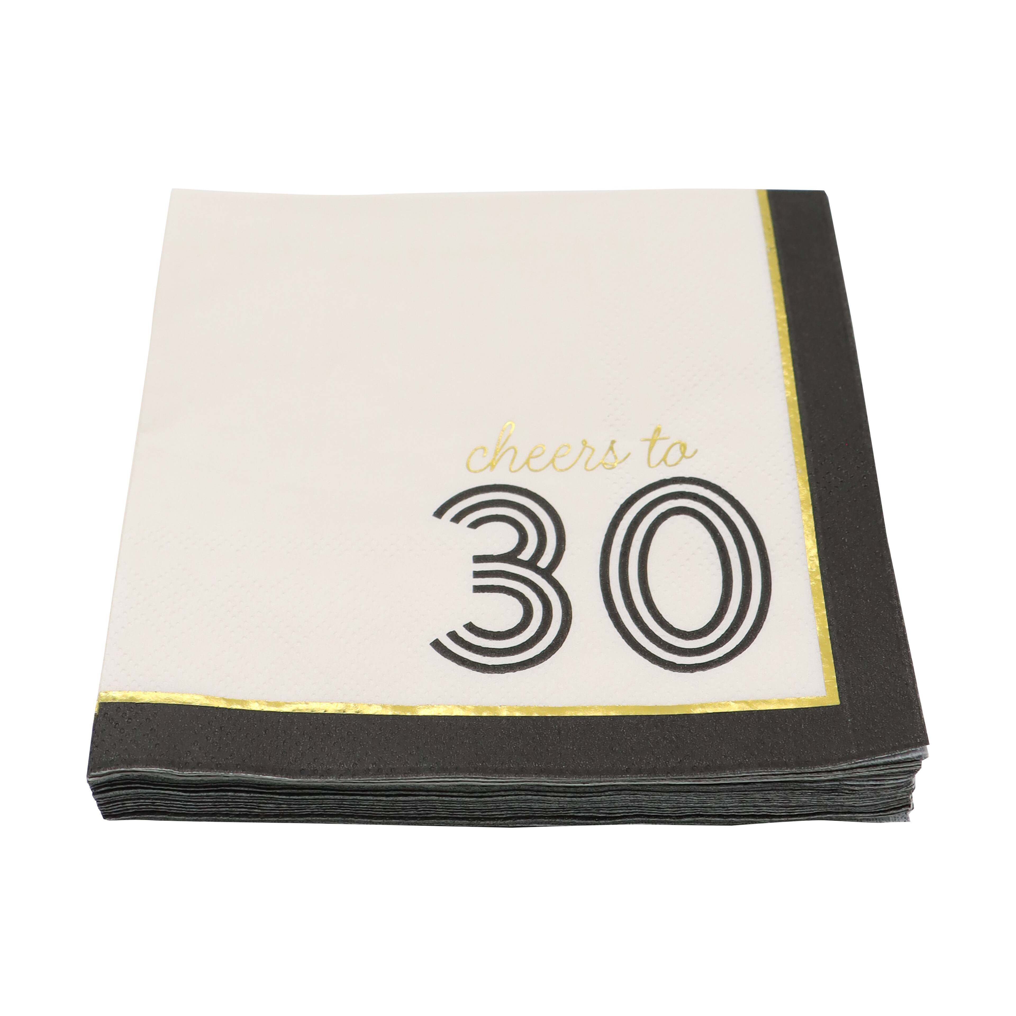 24 Packs: 20 ct. (480 total) Cheers to 30 Paper Beverage Napkins by Celebrate It™