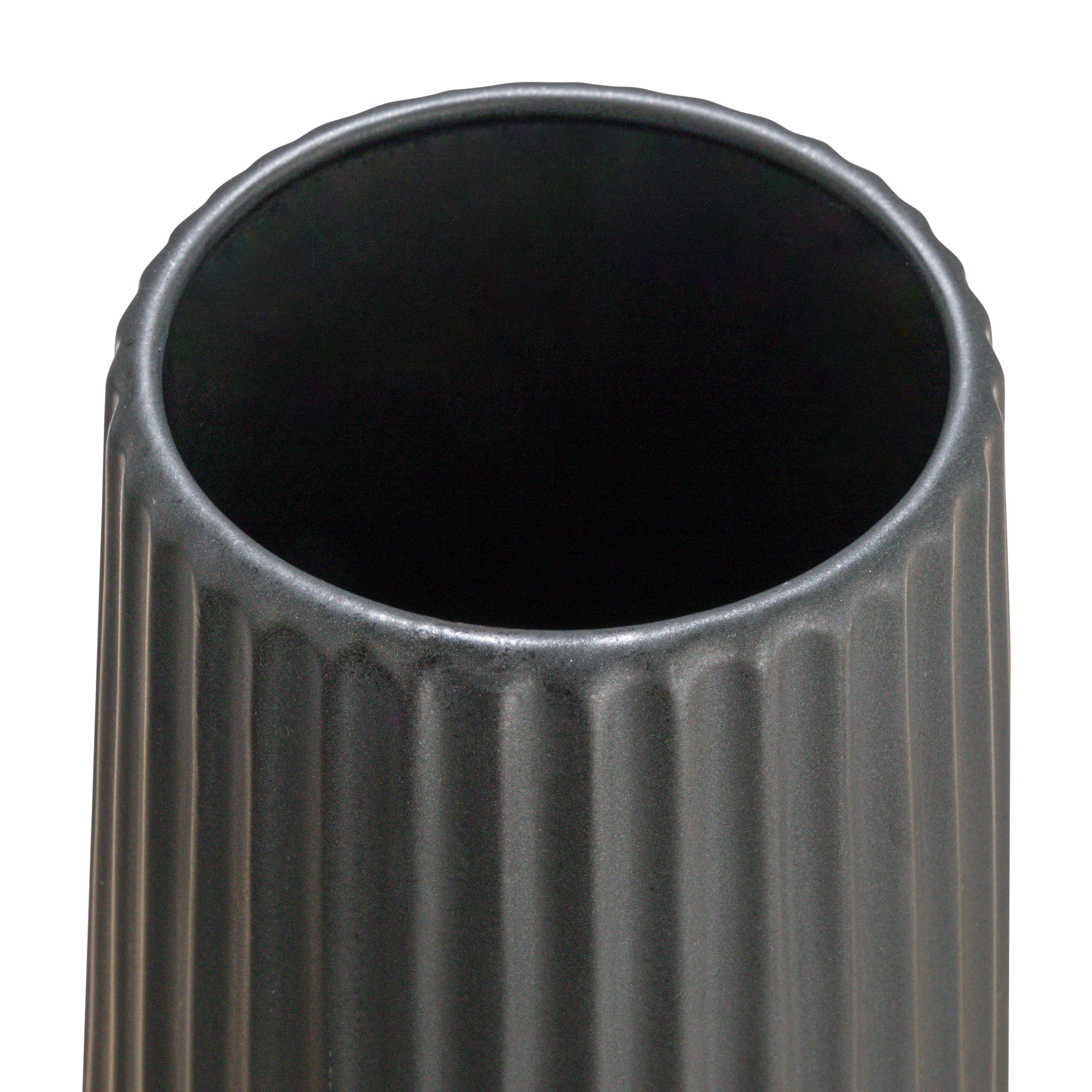 Hello Honey® 11.5" Matte Black Round Stoneware Fluted Vase with Embossed Lines
