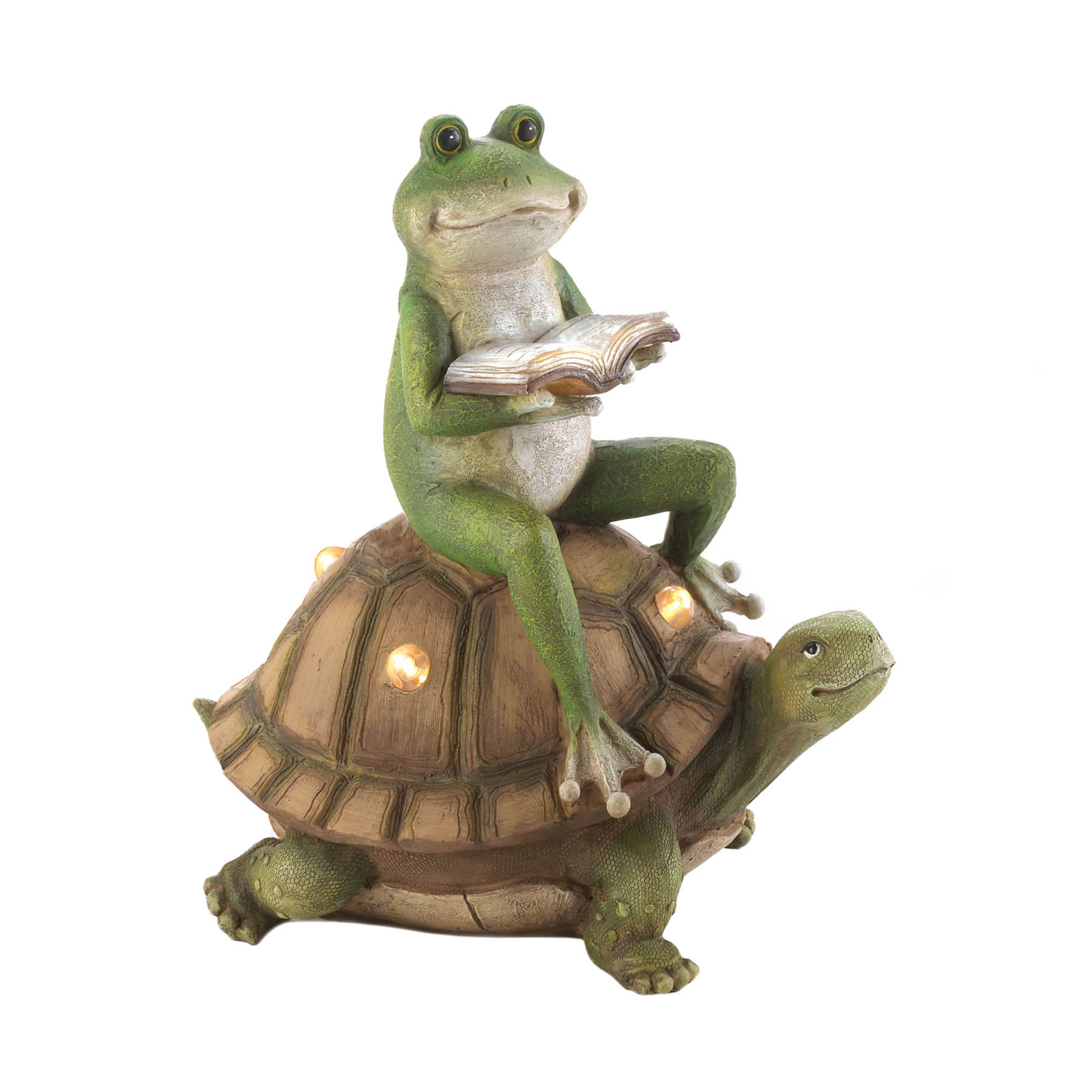 11" Frog & Turtle Solar Statue
