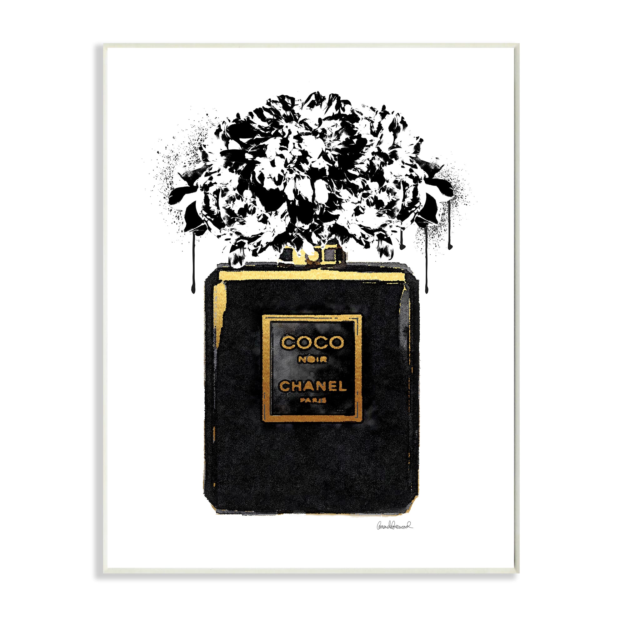 Stupell Industries Fashion Fragrance Bottle Spray Paint Flowers In Black