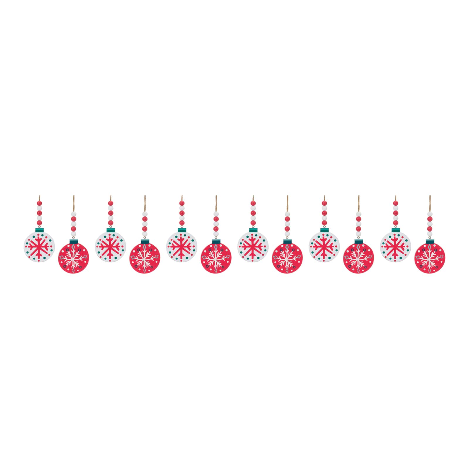 12ct. 14" Wood Beaded Snowflake Ornament Set