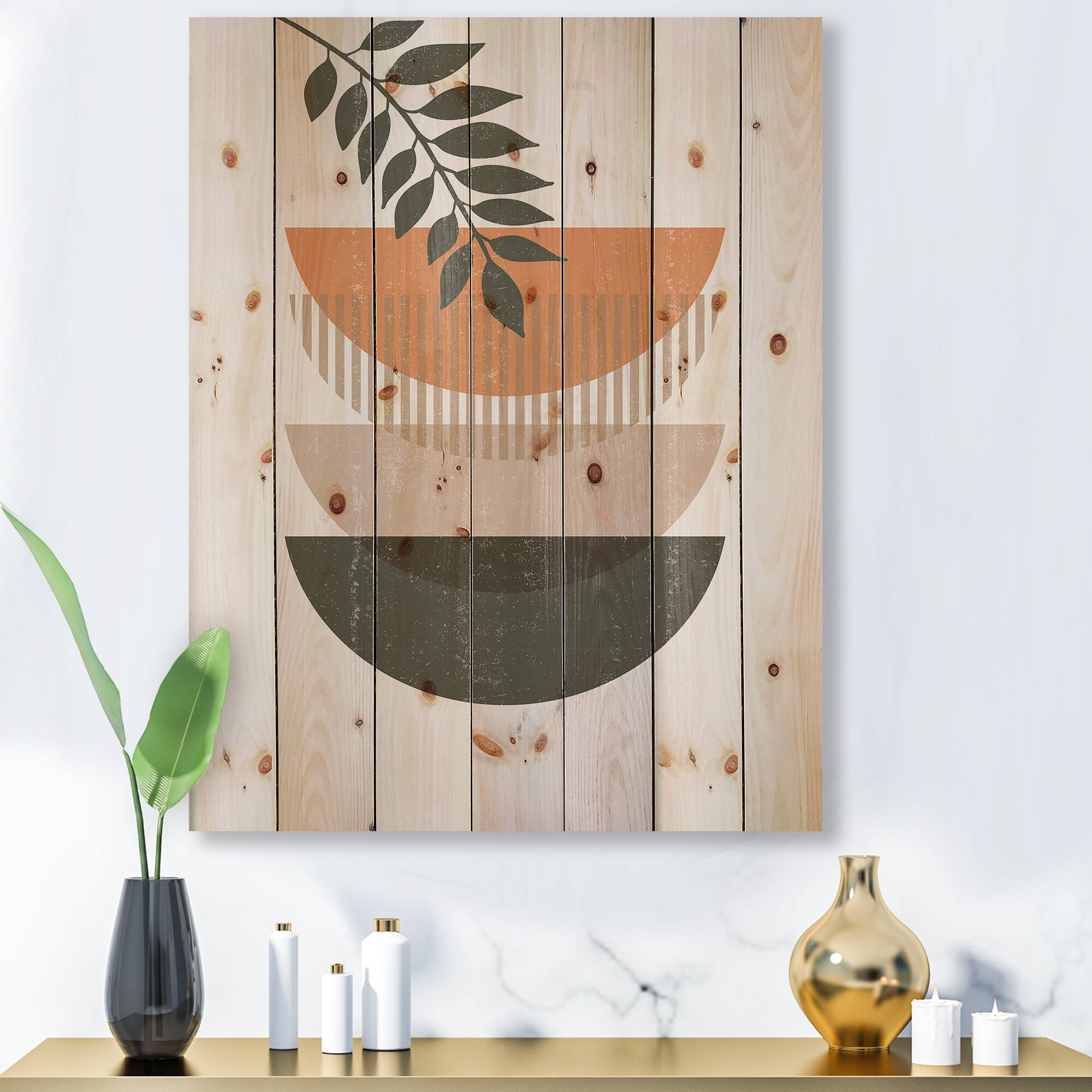 Designart - Abstract Geometrical Sun and Moon With Leaf II