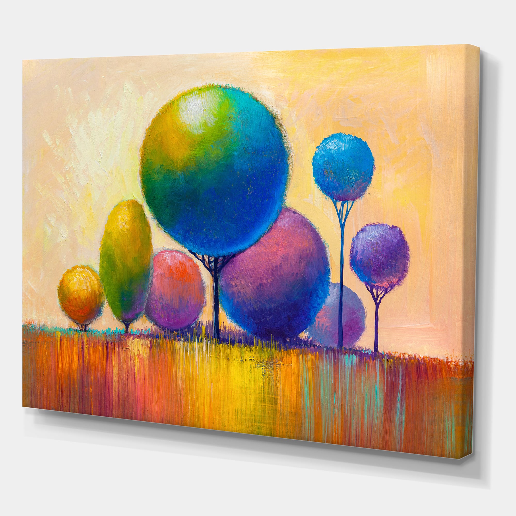 Designart - Colourful Ornamental Trees VIII - Modern Canvas Wall Art Print