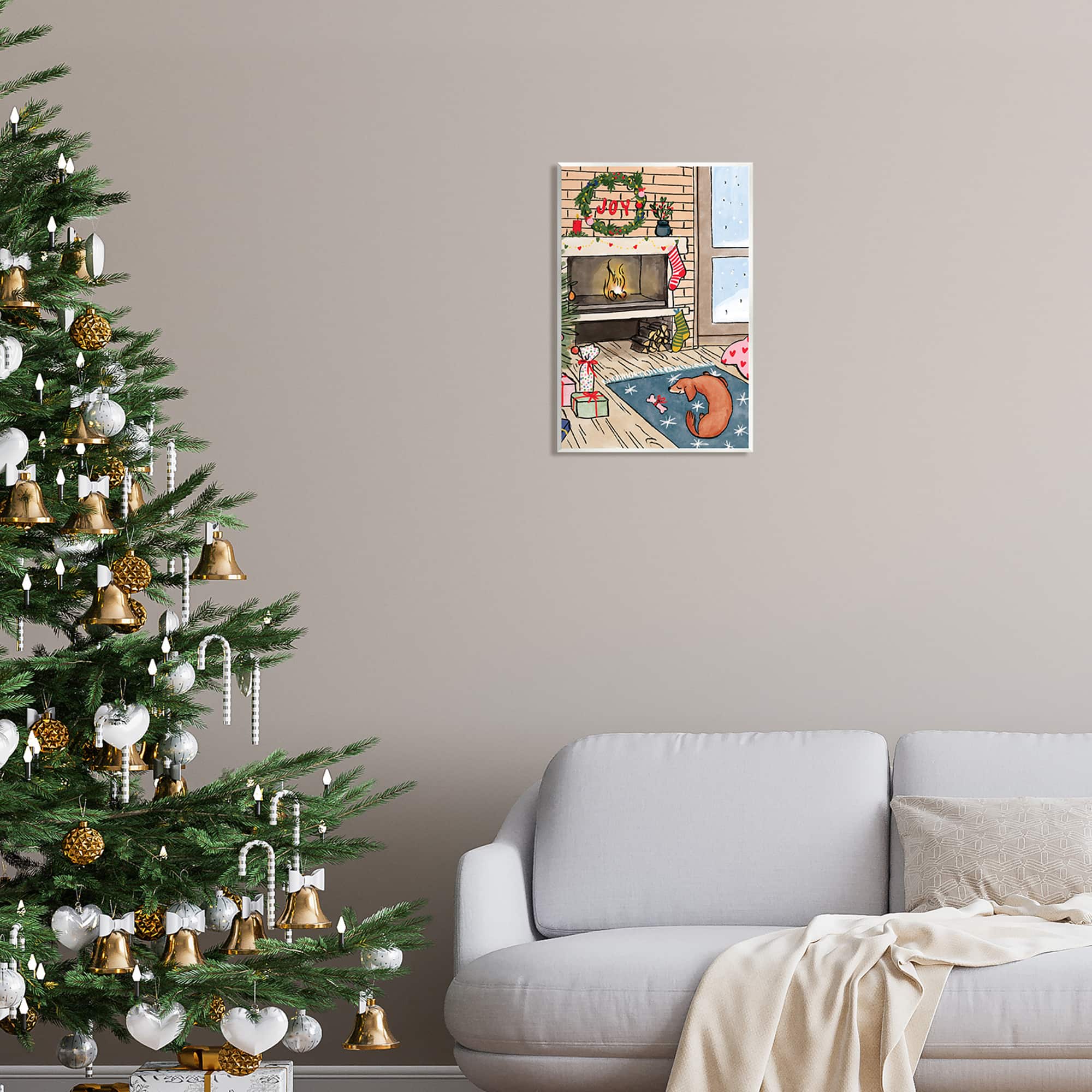 Stupell Industries Cozy Christmas Fireplace Tree Wall Plaque Art