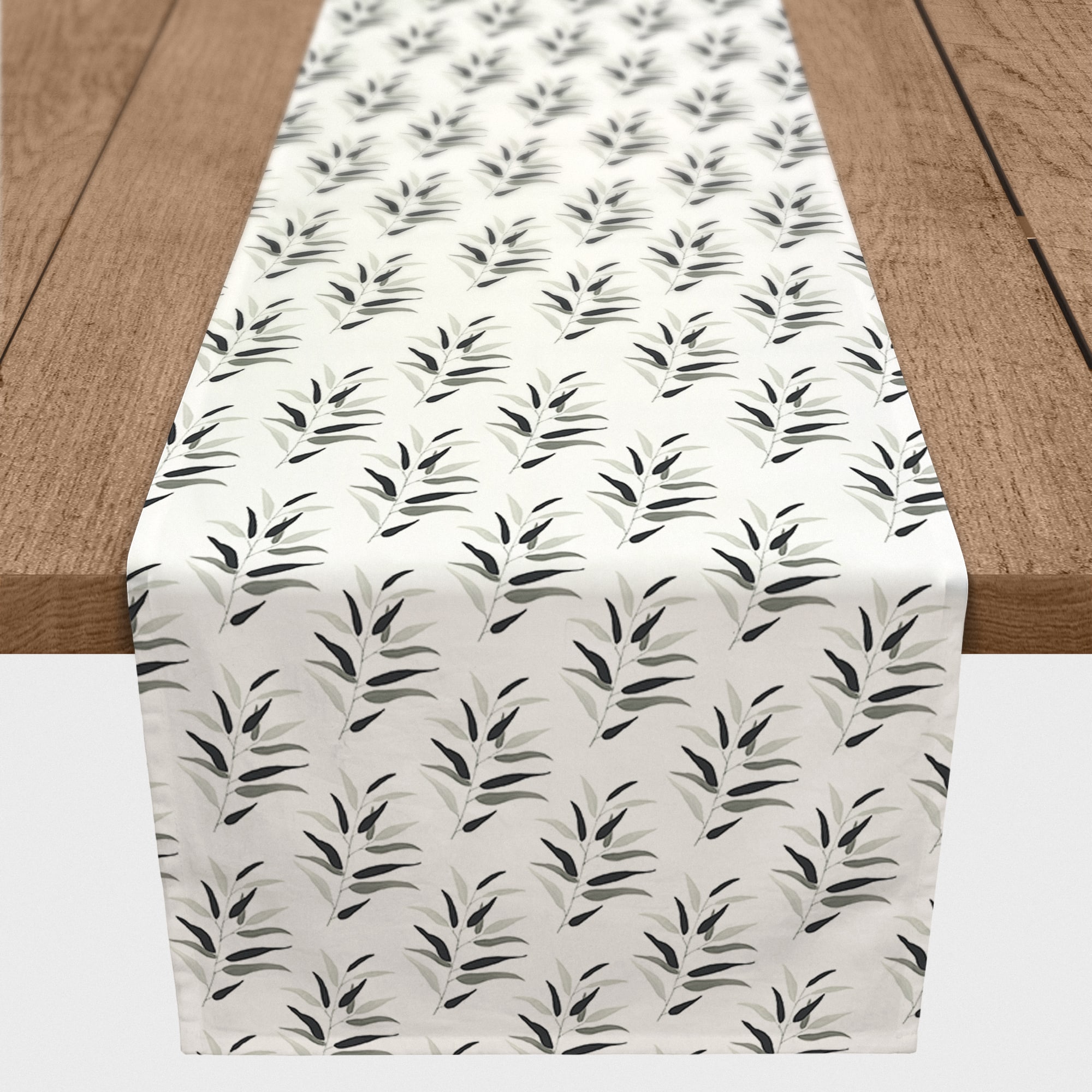 72" Dark Leaf Pattern Cotton Twill Runner