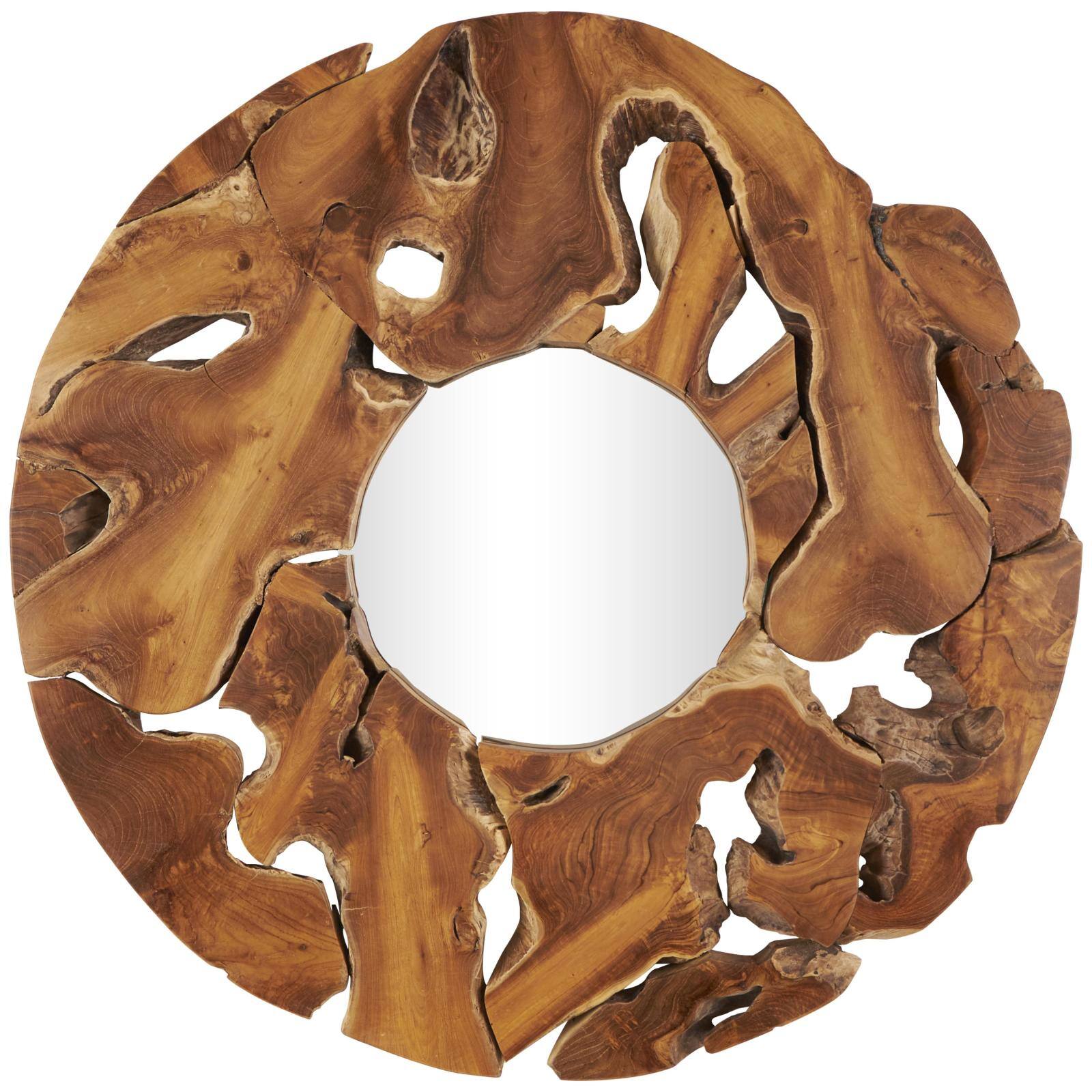 Ivory and Iris 32" Brown Teak Wood Live Edge Wall Mirror