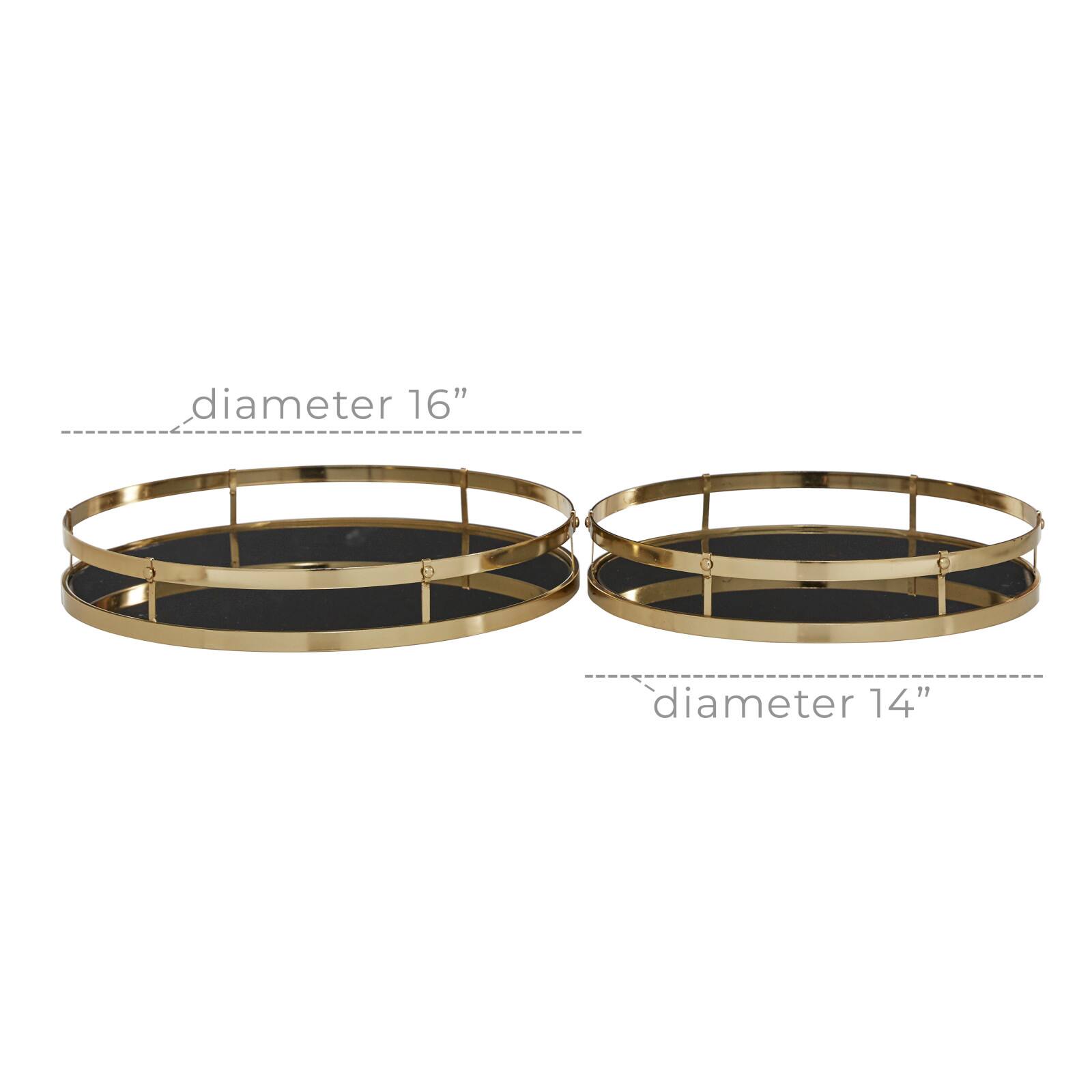 CosmoLiving by Cosmopolitan Set of 2" Gold Metal Glam Tray, 14", 16"