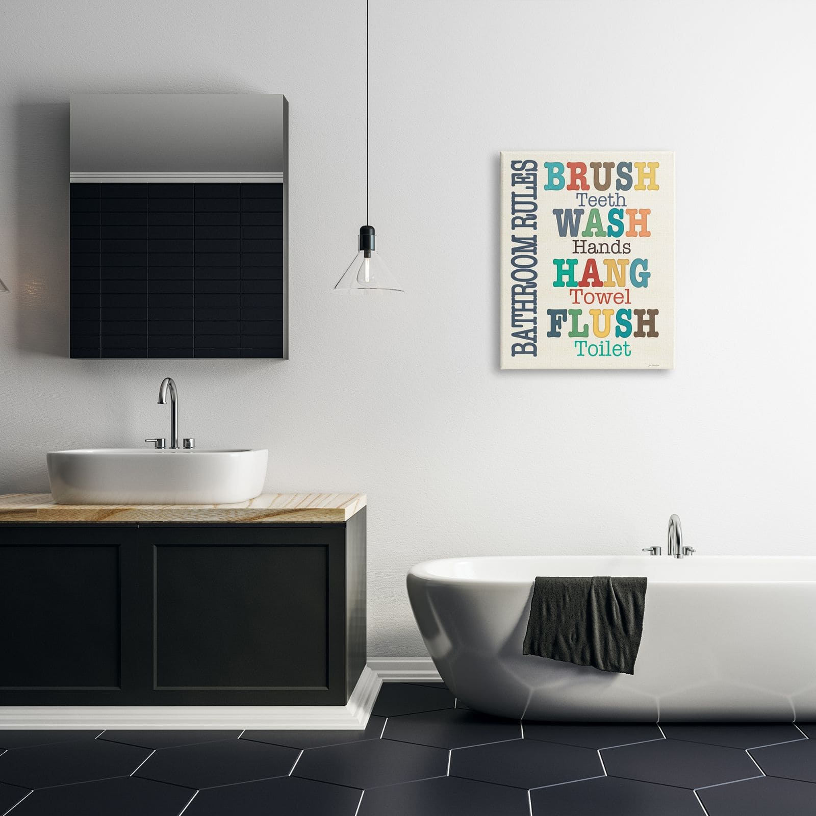 Stupell Industries Colorful Bathroom Rules Typog Canvas Wall Art