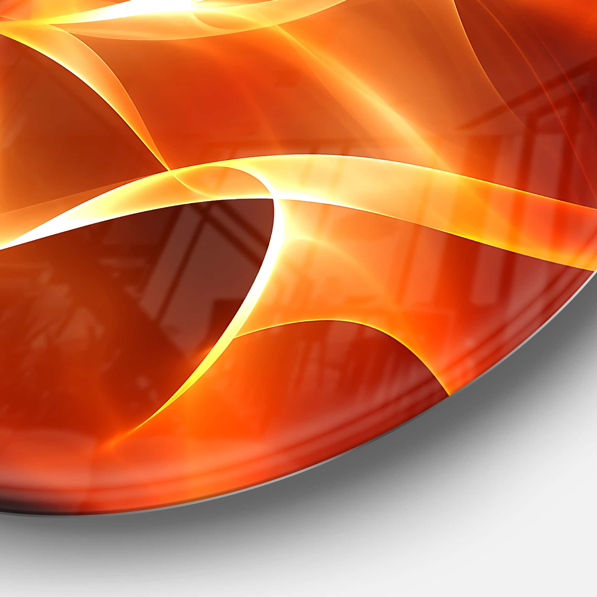 Designart - Orange 3d Abstract Fractal Waves' Contemporary Abstract Wall Art