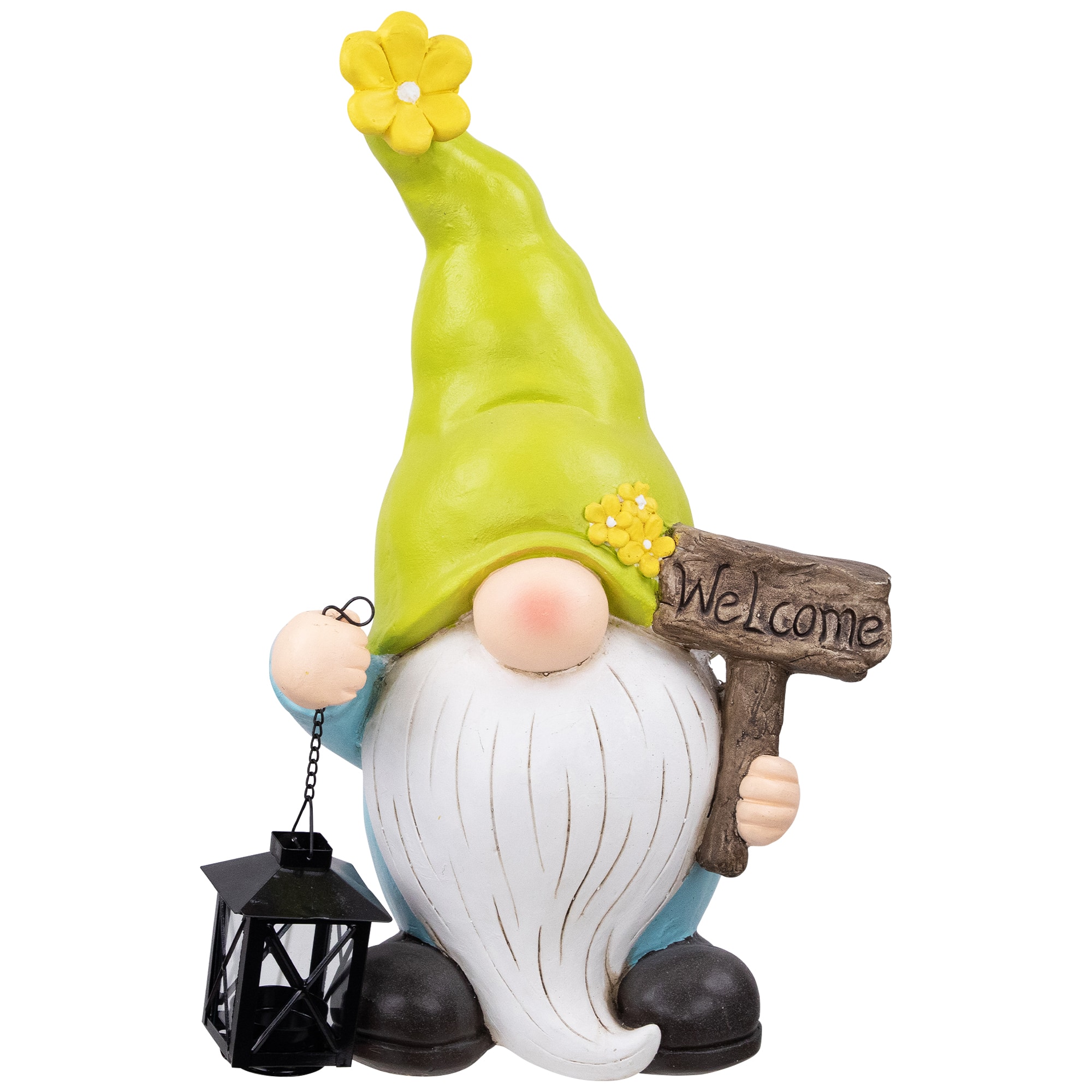 17.75" Welcome Gnome with Lantern Outdoor Garden Statue