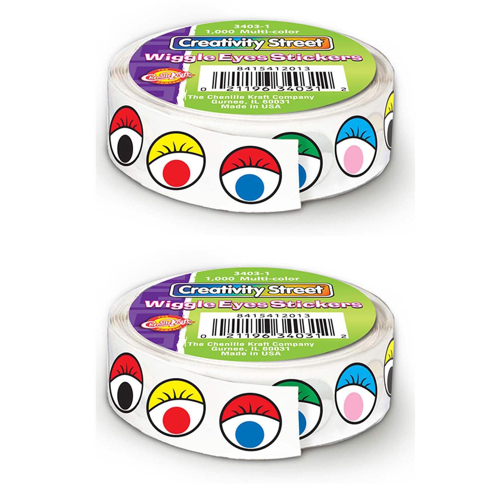 Creativity Street® Multicolor 1/2" Wiggle Eyes Stickers Roll, 2 Rolls of 1,000