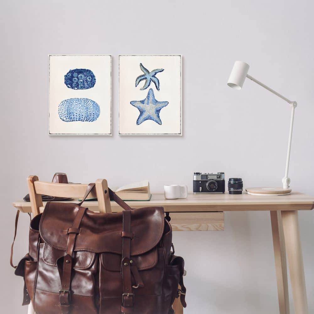 Stupell Industries Minimal Nautical Sea Creatures Blue White Painting,10" x 15"