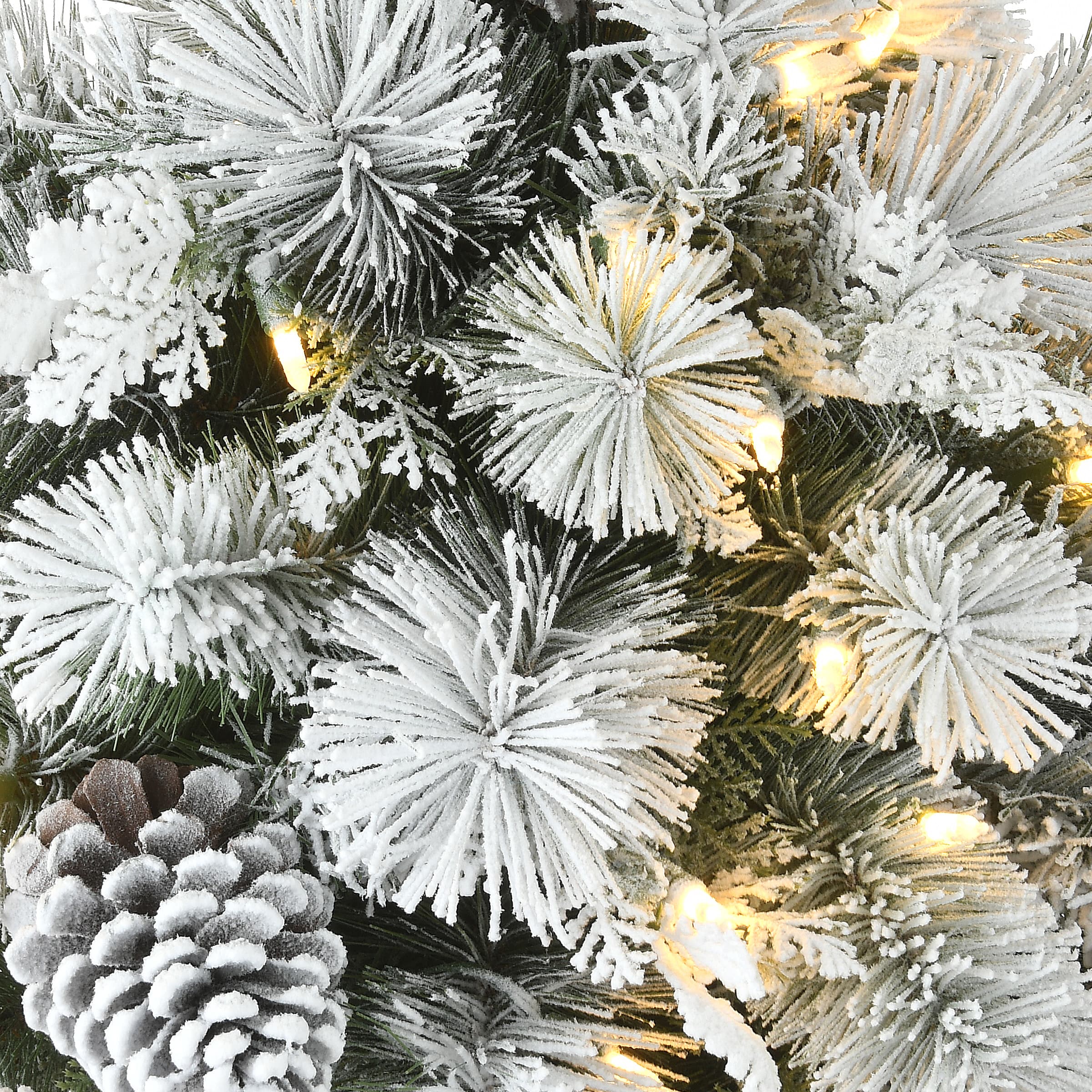 22" Pre-Lit Flocked Chiwawa Basin Pine Tree With Pinecones In Gray Pot, Clear LED Lights