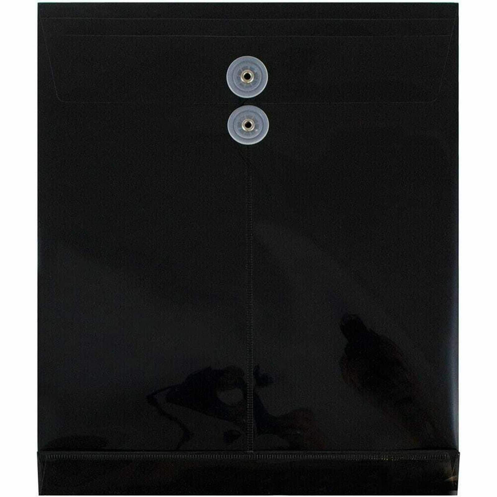 JAM Paper 9.75" x 13" Black Plastic Button String Open End Envelopes, 108ct.