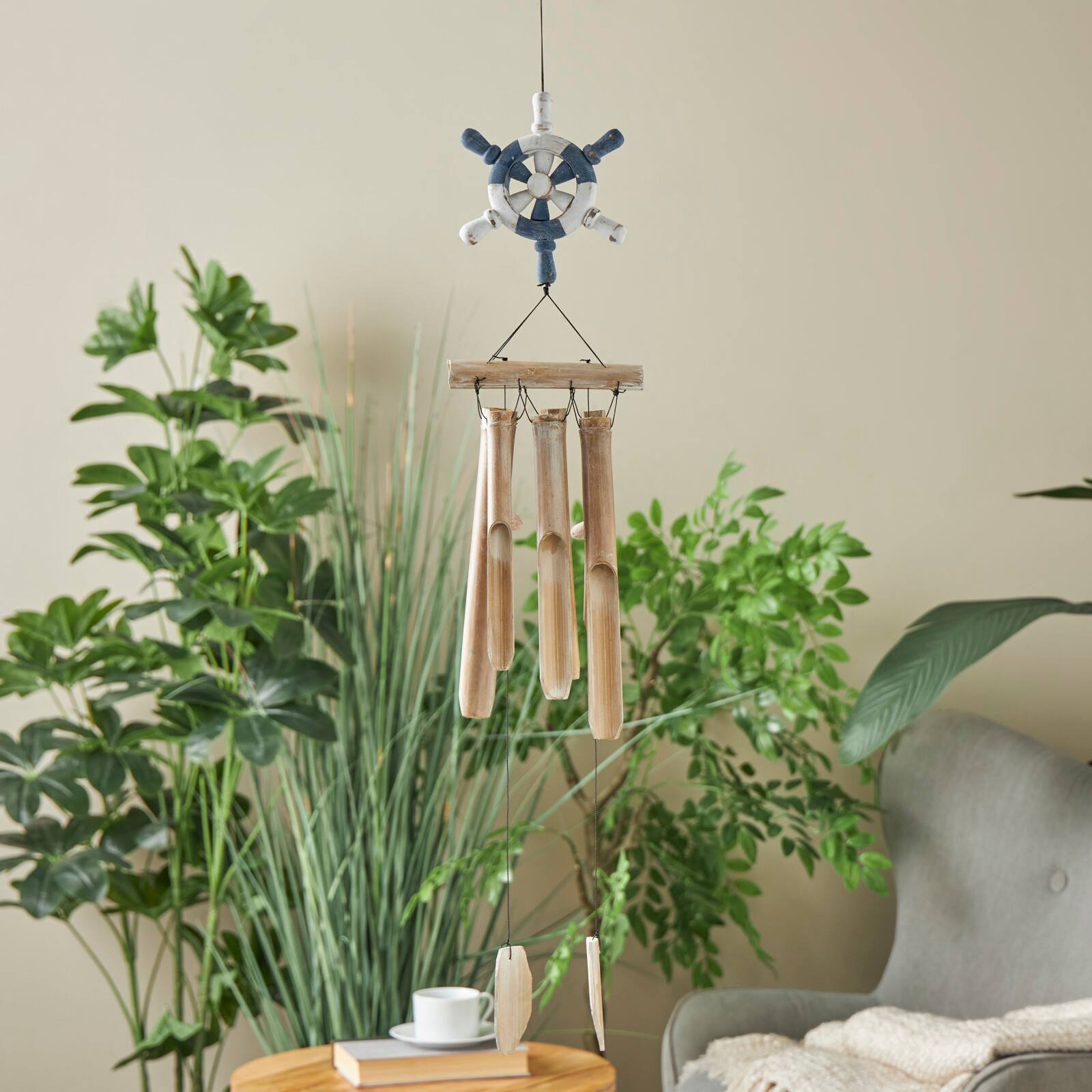36" Ship Wheel Handmade Bamboo Windchime with Log Chimes