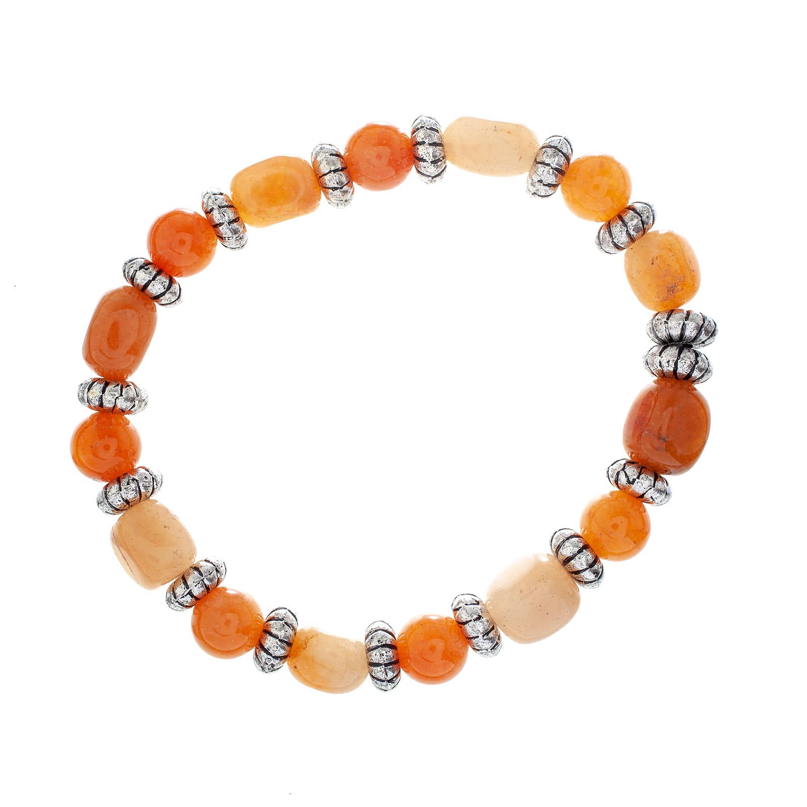 John Bead Peach Aventurine & Silver Rondelle Bead Stretch Bracelet