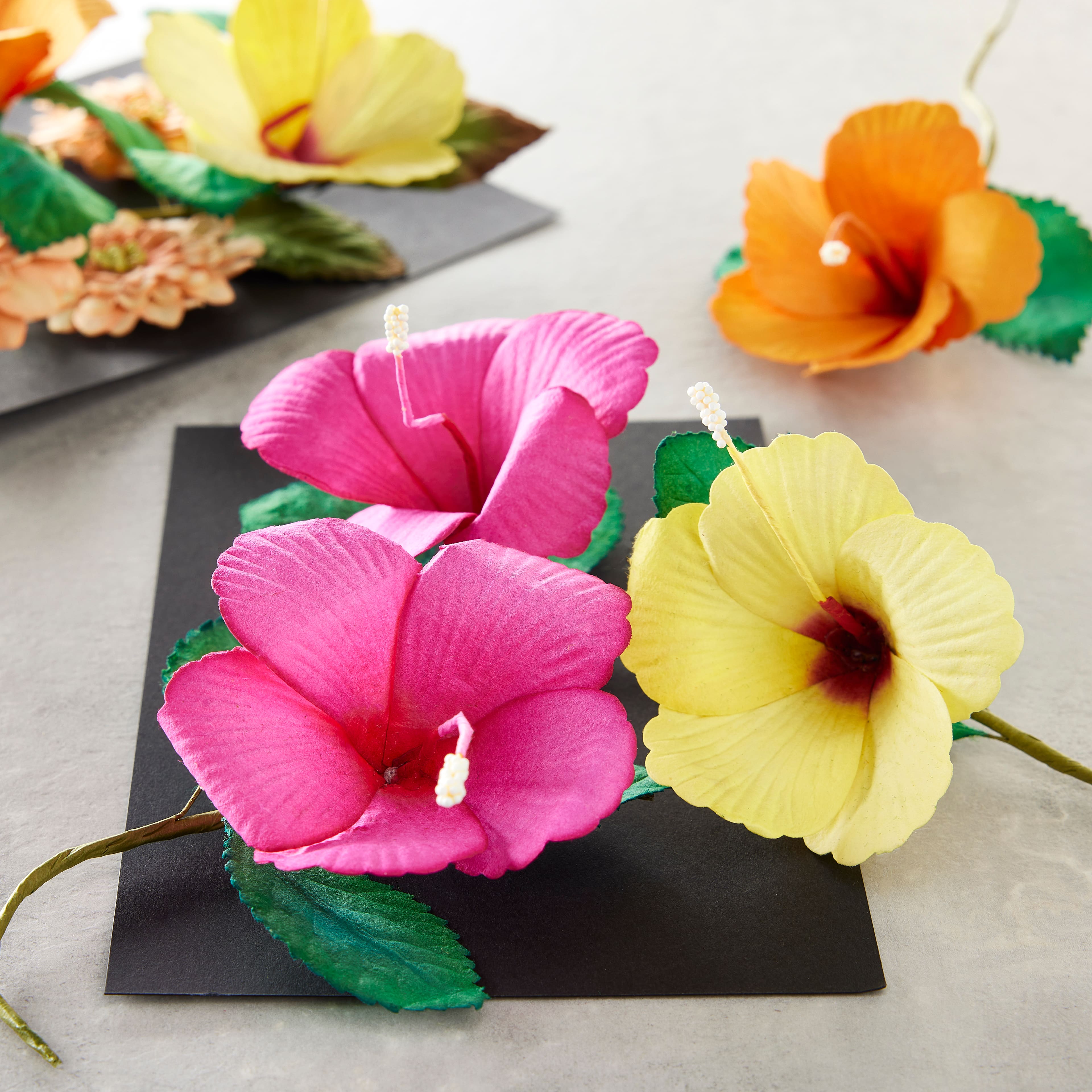 12 Packs: 6 ct. (72 total) Yellow, Pink & Orange Hibiscus Paper Flowers by Recollections™