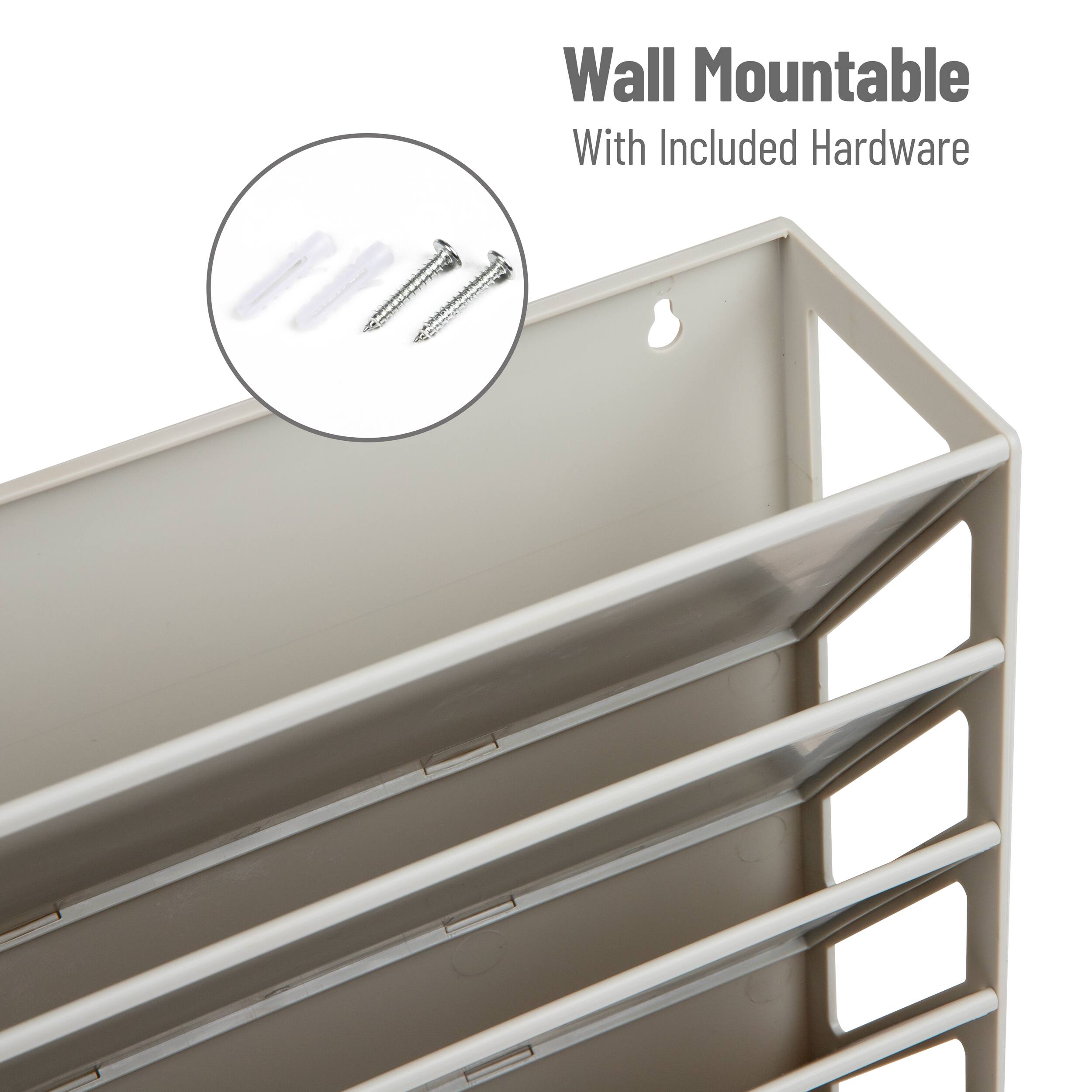 Mind Reader 5-Tier Vertical File Storage, Desktop Organizer, Wall Mount, Office, Plastic, Beige