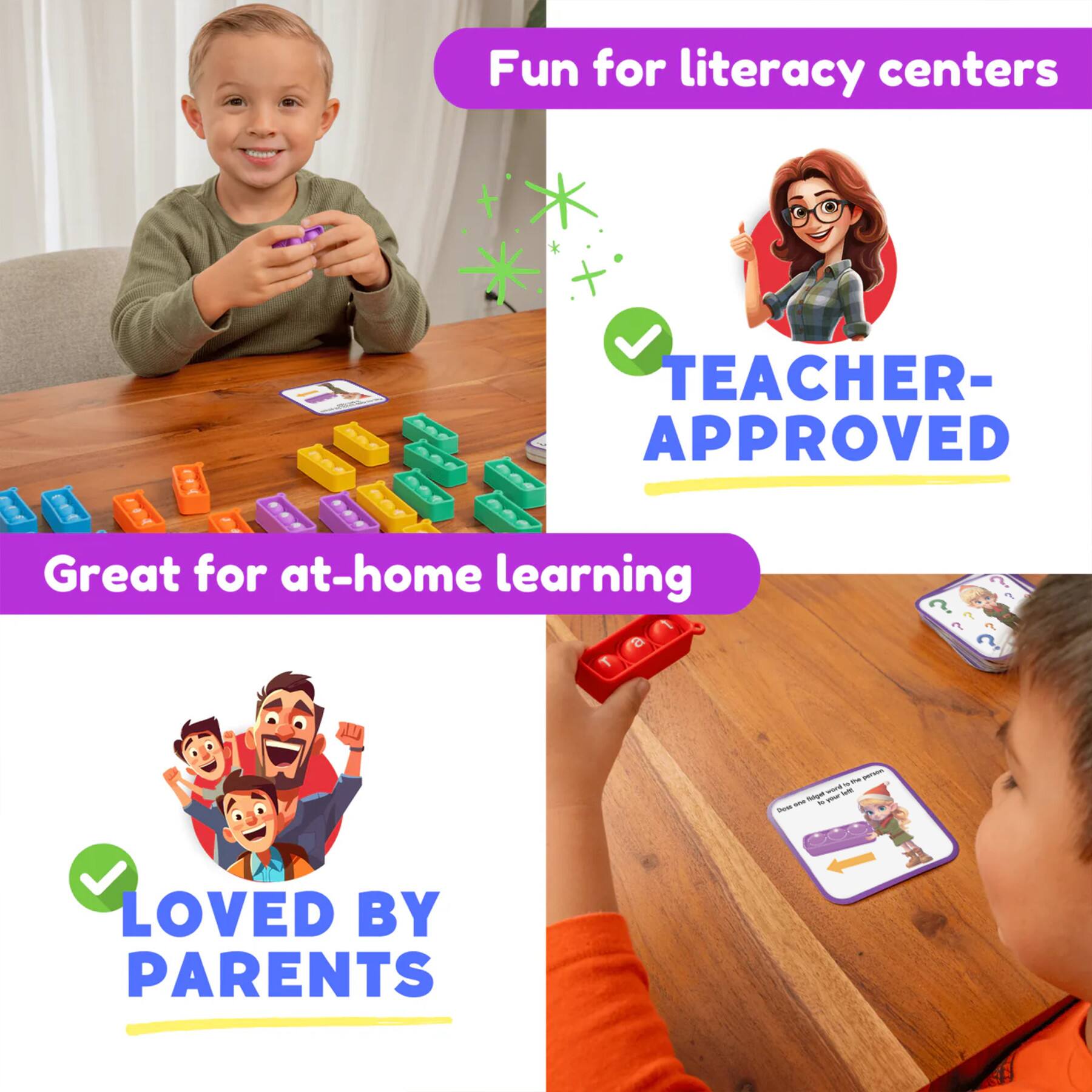 The Fidget Game Sneaky Elves CVC Reading Game Set