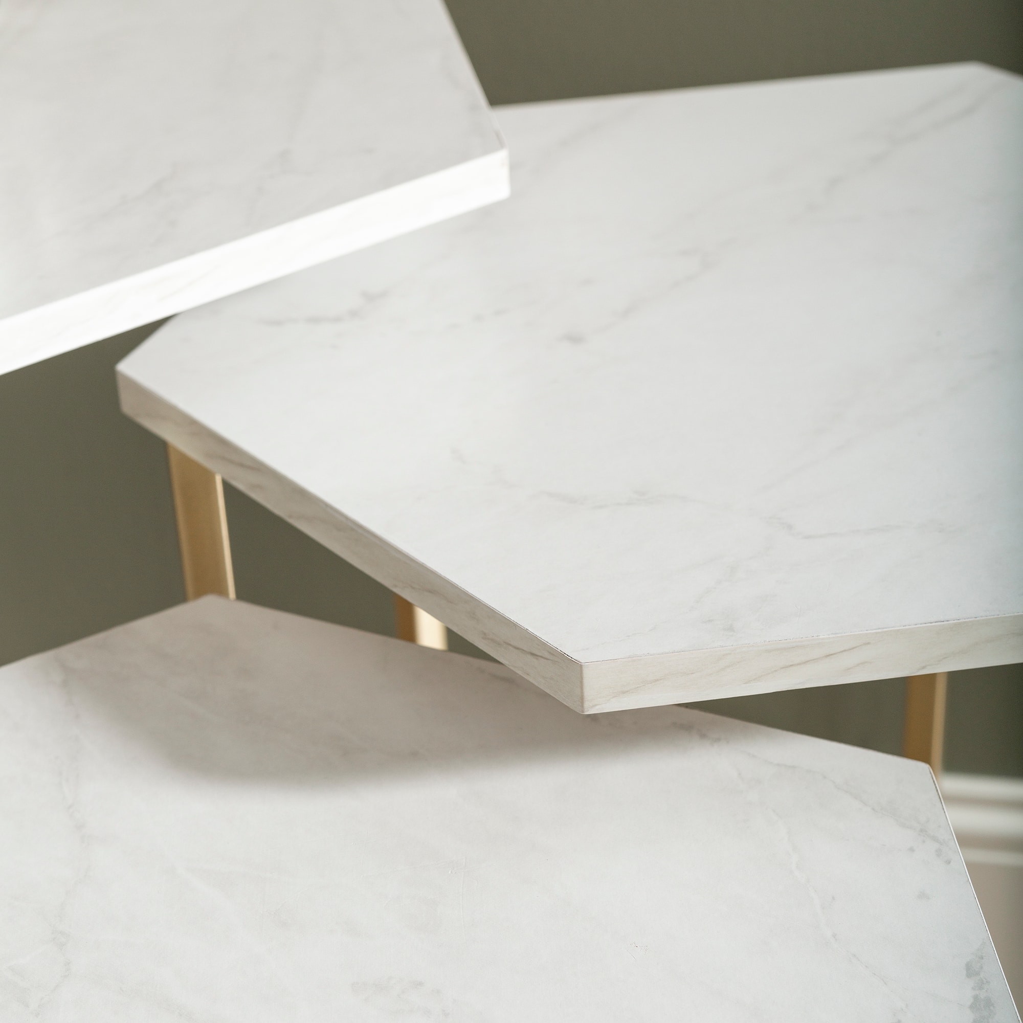 Walker Edison Faux White Marble/Gold Hexagon Modern Nesting Tables Set