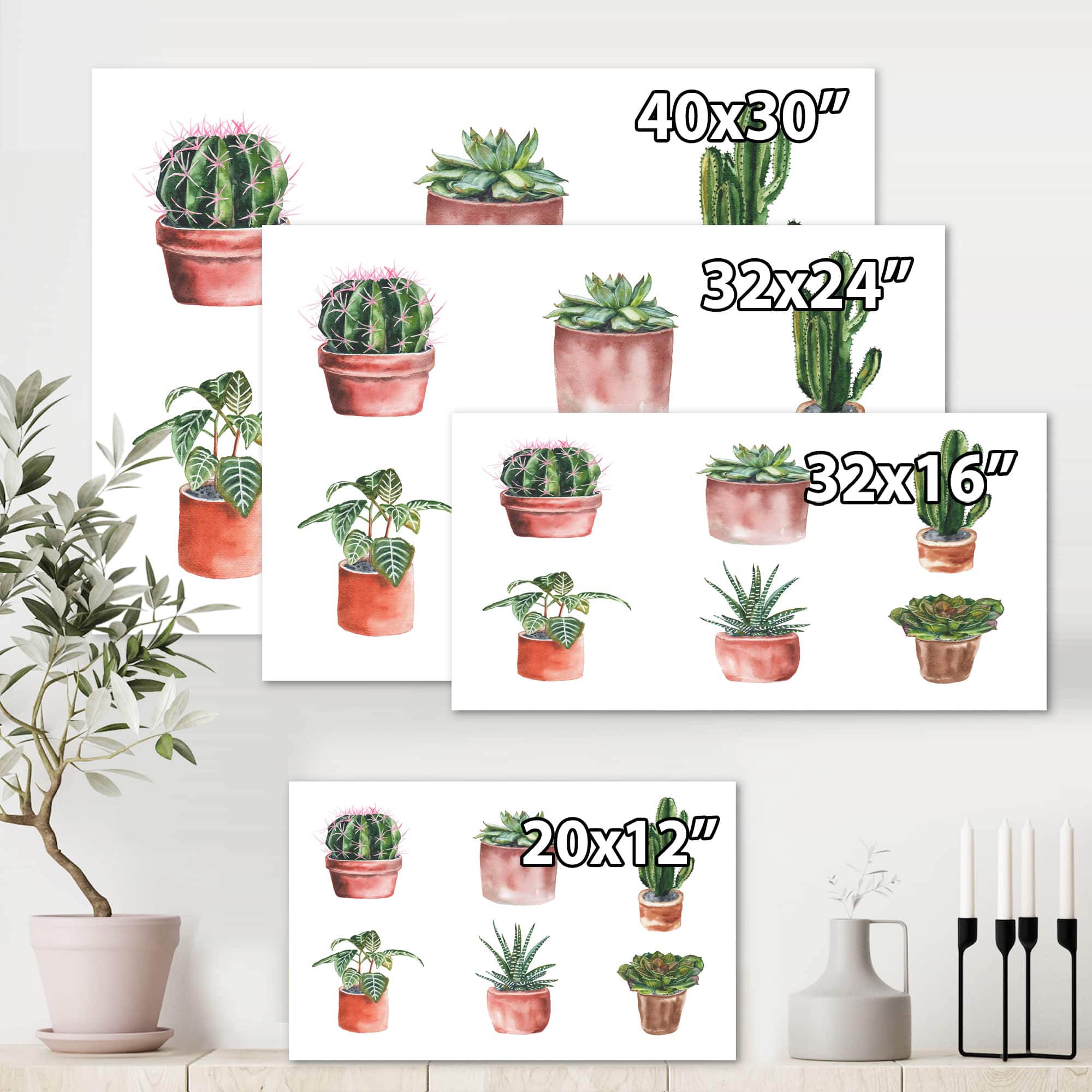 Designart - Flowers In A Pot Cacti and Succulents - Traditional Canvas Wall Art Print