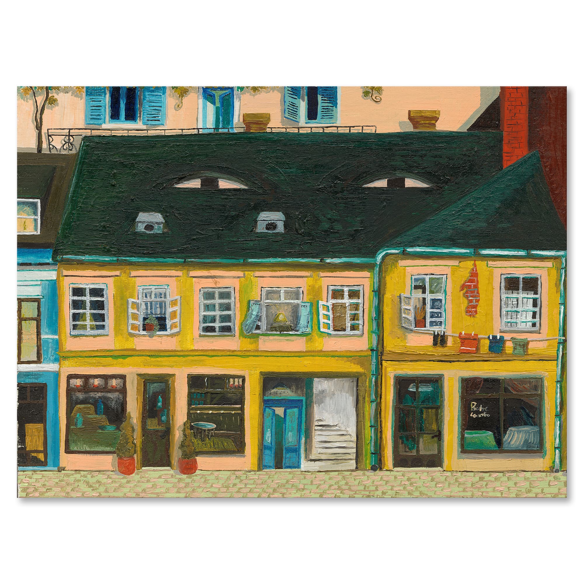 Designart - Yellow Facade of Houses In Street In Paris - French Country Canvas Wall Art Print