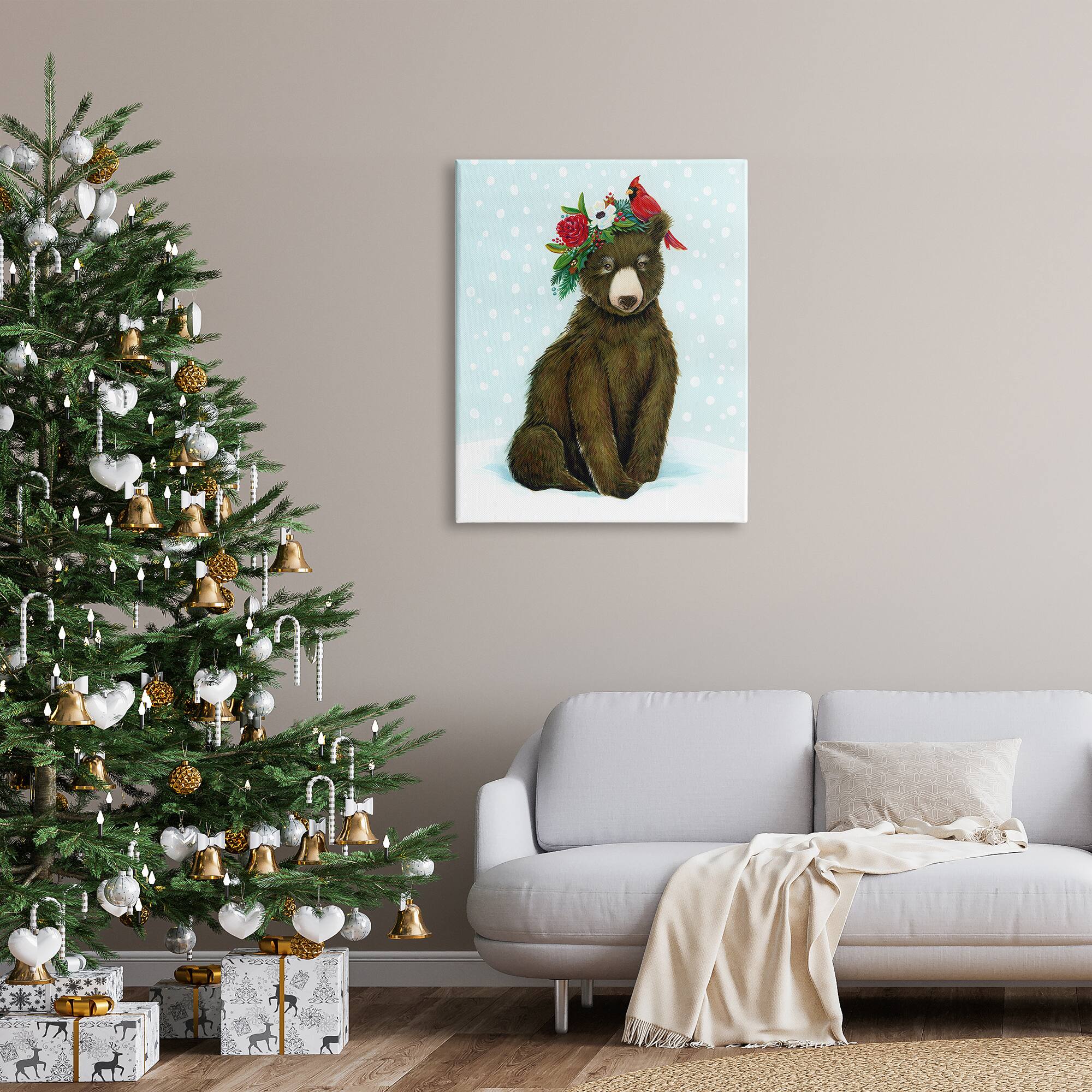 Stupell Industries Bear Seasonal Holly Snow Scene Canvas Wall Art