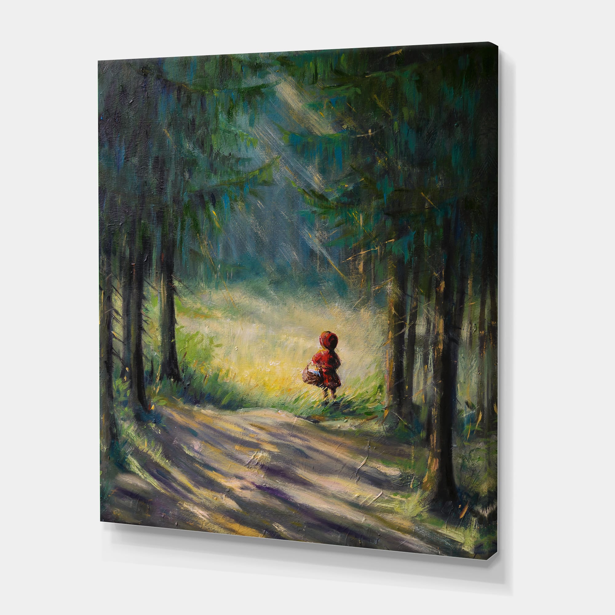 Designart - Little Red Riding Hood In The Woods - Traditional Canvas Wall Art Print
