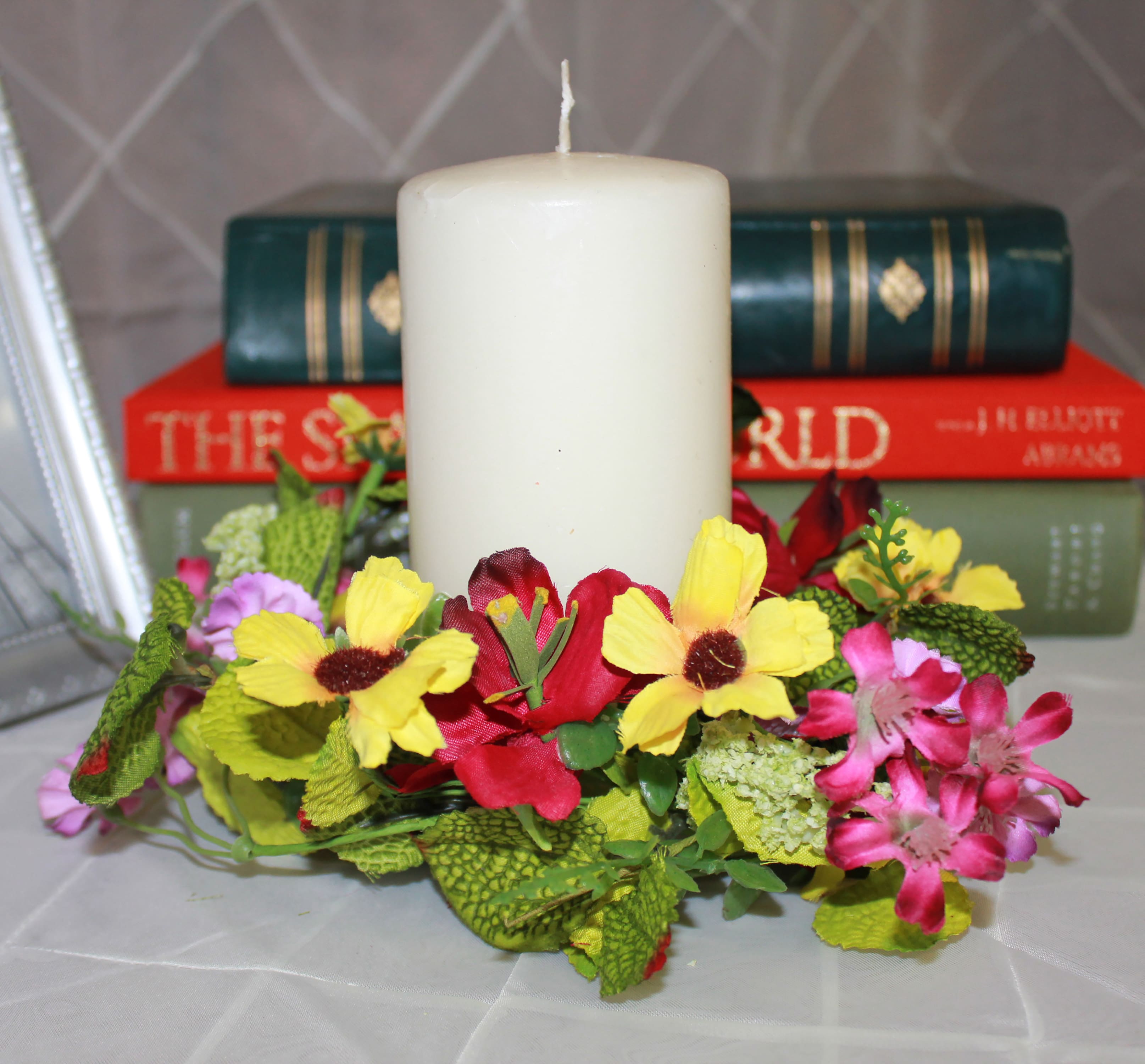 4.25" Red & Yellow Pansy Artificial Spring Candle Rings, 2ct.
