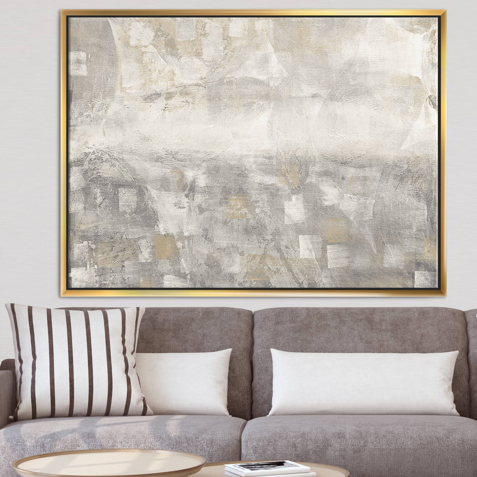 Designart - Gray Abstract Watercolor - Contemporary Canvas in Gold Frame