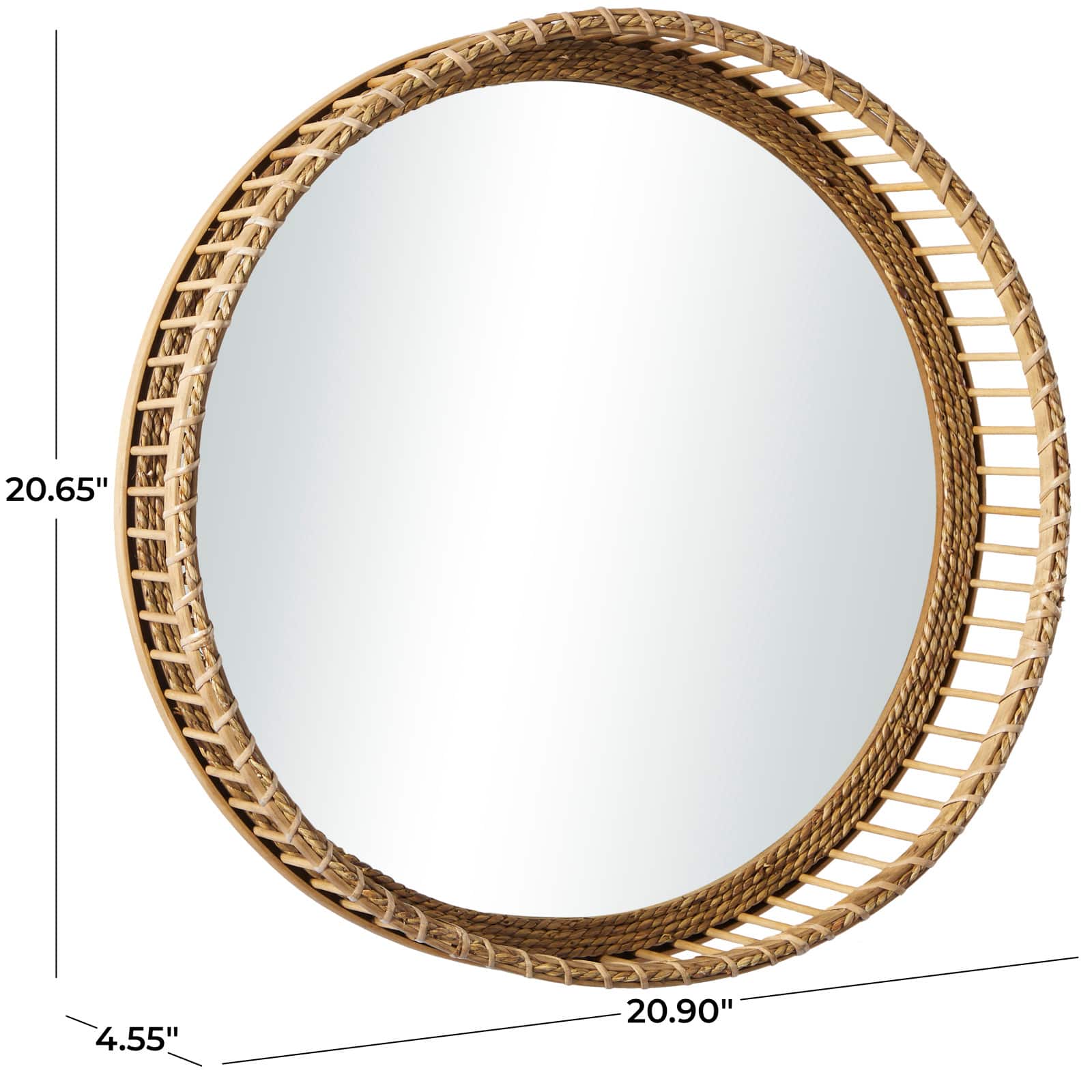 Light Brown Bamboo Handmade Weaved Rattan Wall Mirror 21" x 5" x 21"