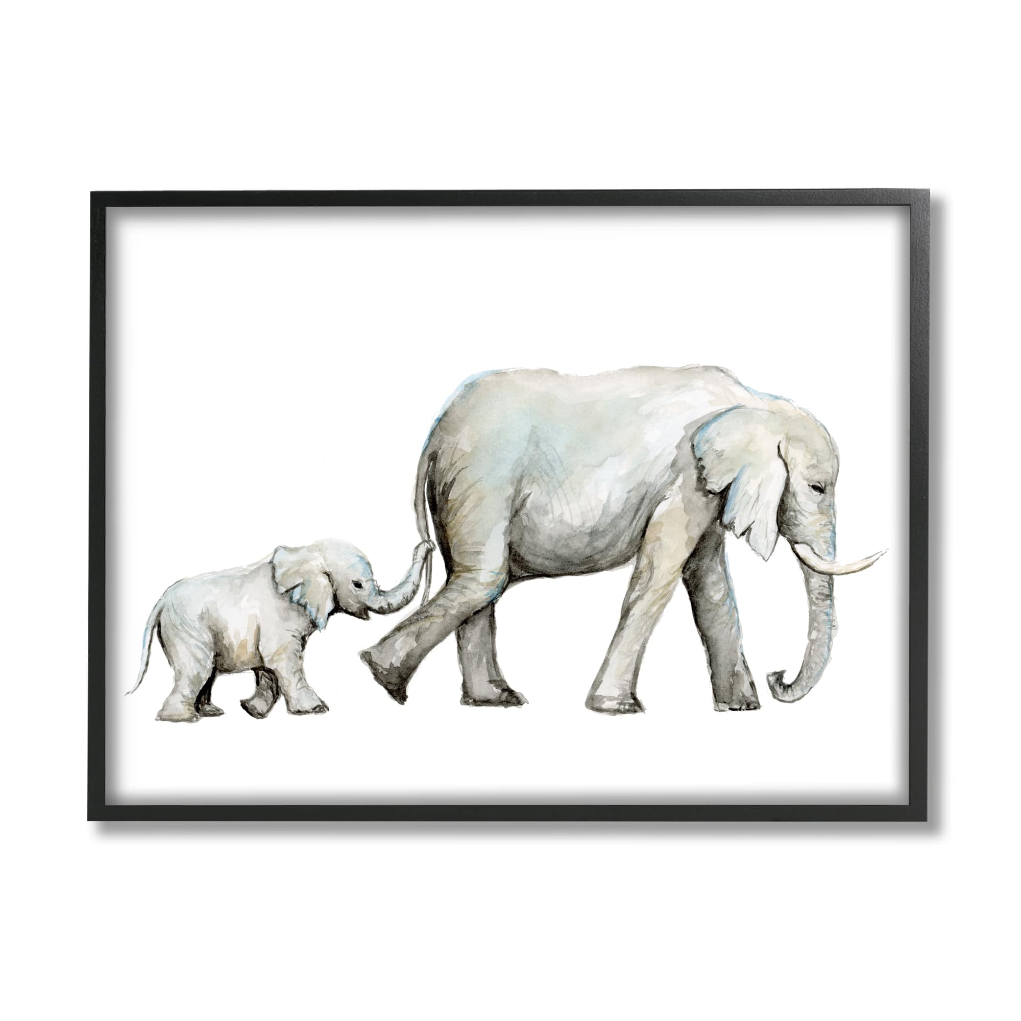 Stupell Industries Baby Elephant Mother Watercolor Painting Nursery Safari Animals Framed Wall Art