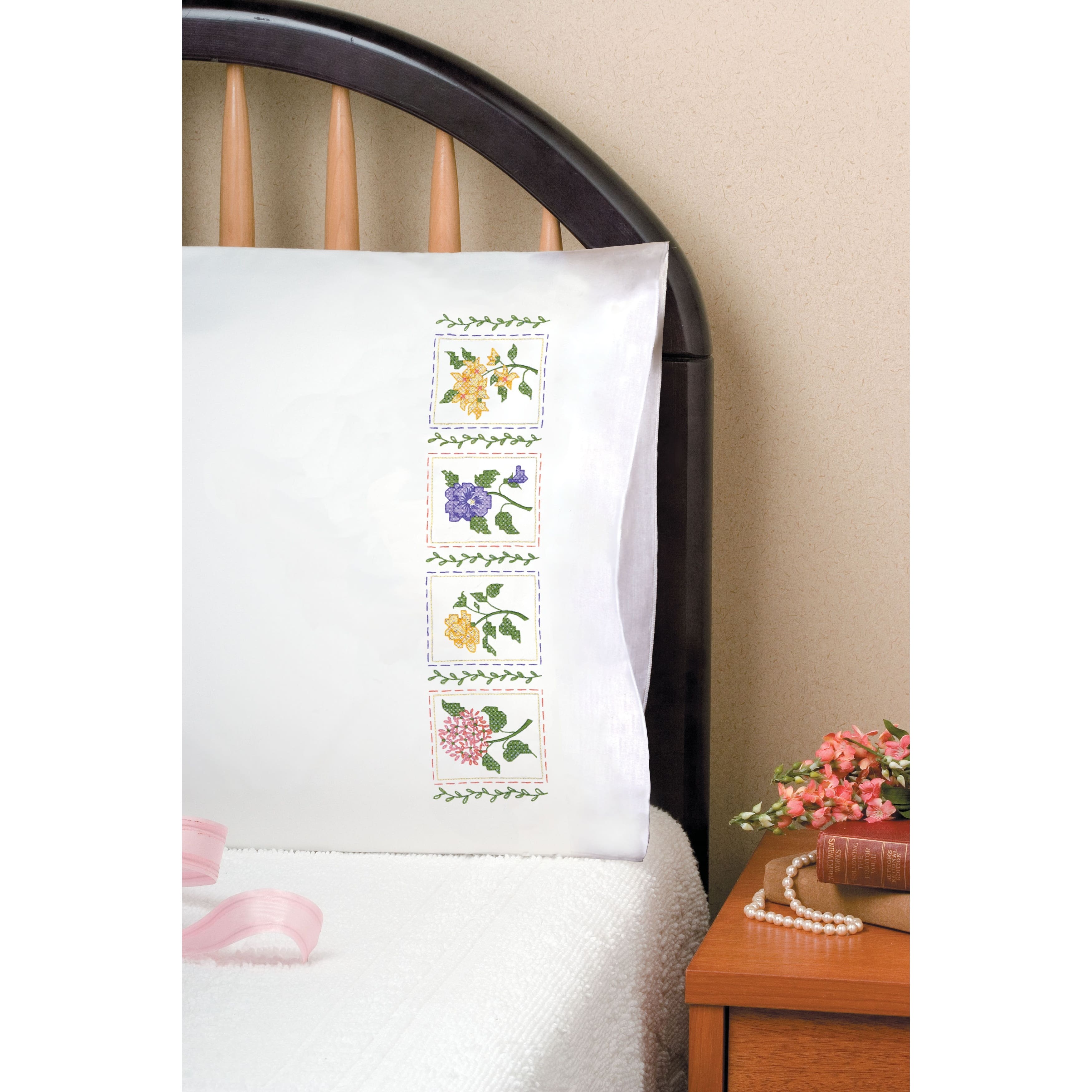 Tobin Flower Patch Stamped For Embroidery Pillowcase Set
