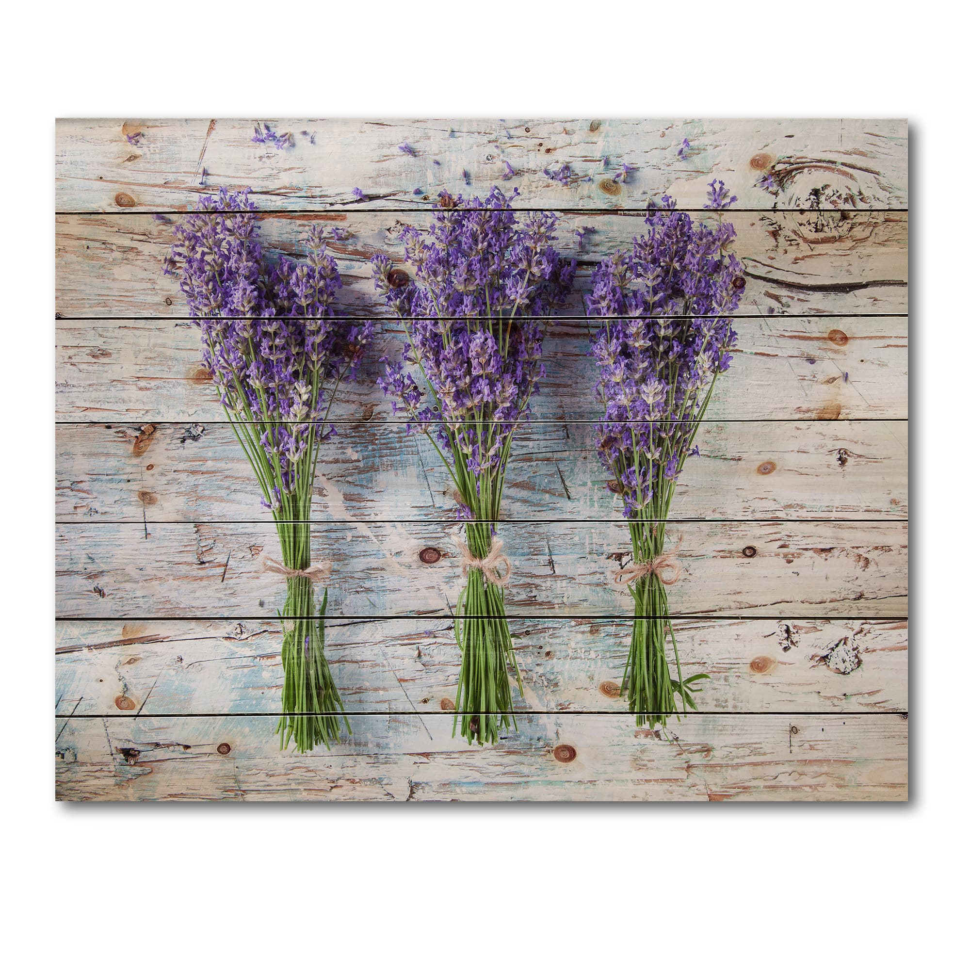 Designart - Fresh Lavender On Wood - Farmhouse Print on Natural Pine Wood