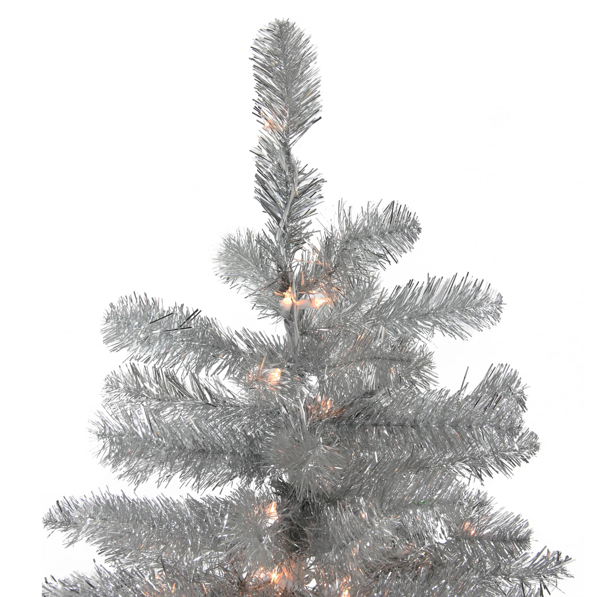 7.5ft. Pre-Lit Full Metallic Tinsel Artificial Christmas Tree, Clear Lights