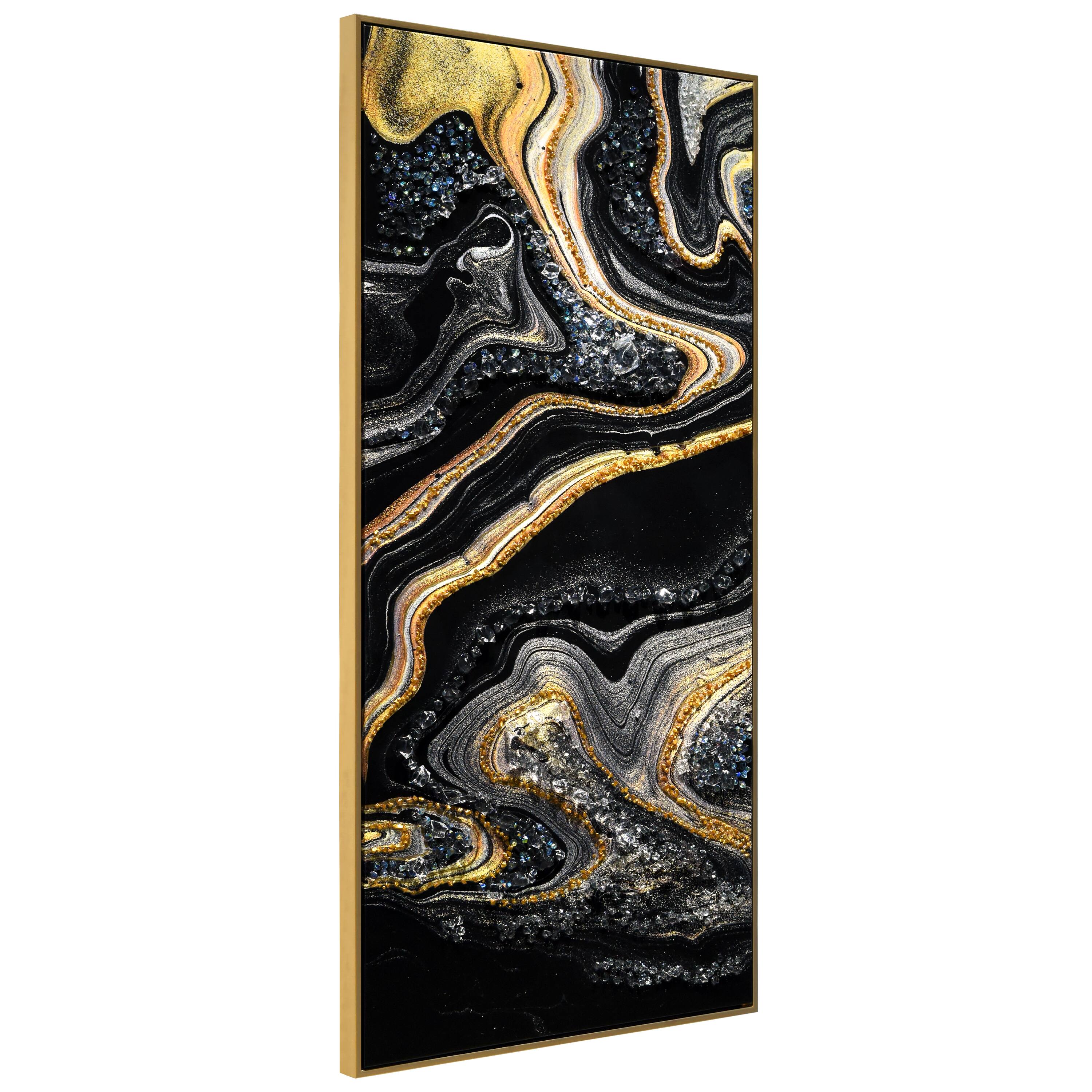 Empire Art Direct Arte De Crystallus 24" x 48" Golden Veins I Epoxy Coated Wrapped Framed Glossy Abstract Canvas Wall Art