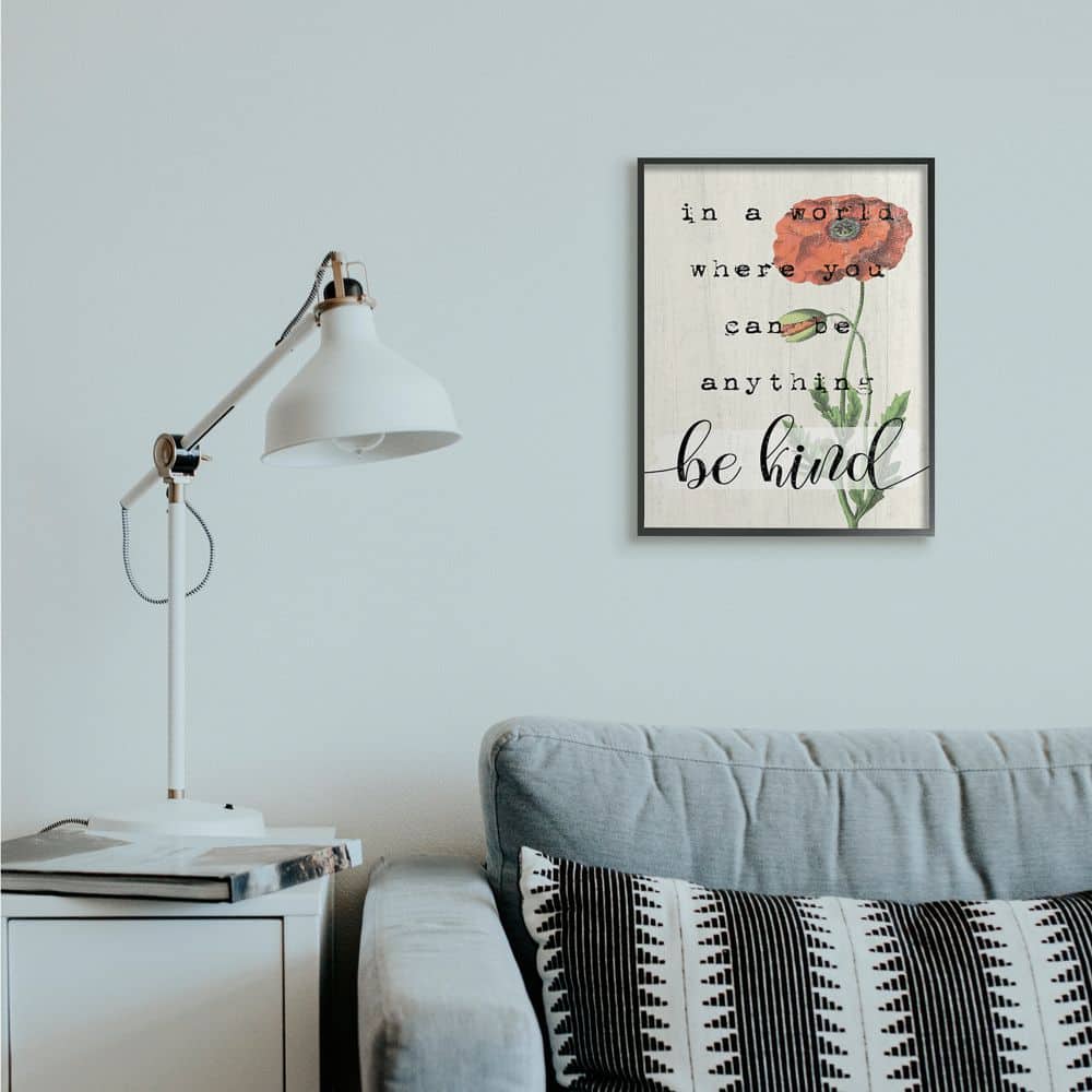 Stupell Industries Be Kind Phrase Motivational Attitude with Red Poppy Framed Wall Art