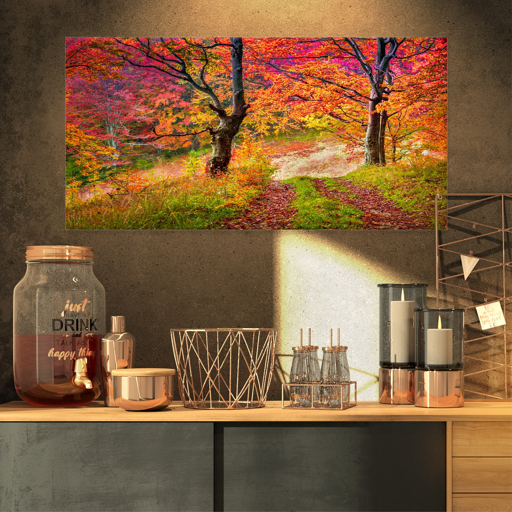 Designart - Bright Colorful Fall Trees in Forest - Large Landscape Canvas Art Print