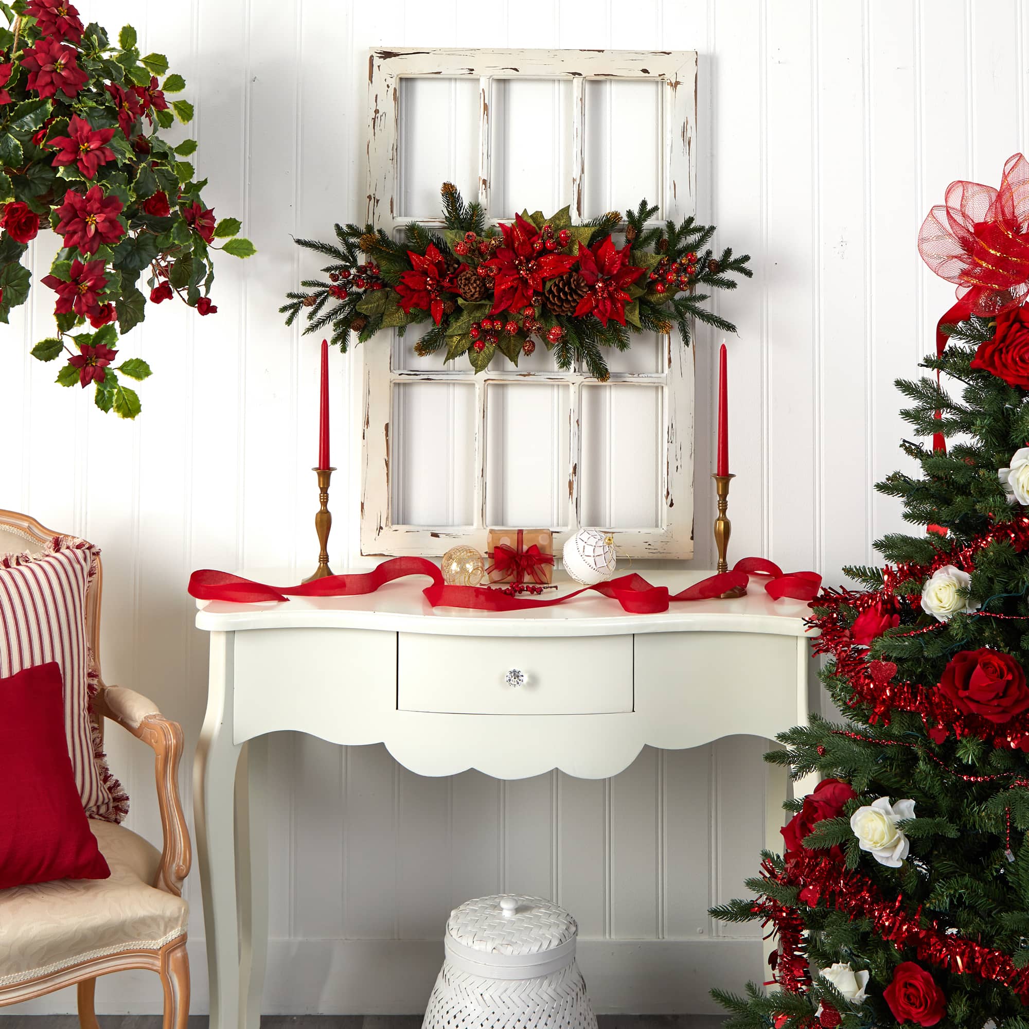 3ft. Red Poinsettia & Berry Centerpiece