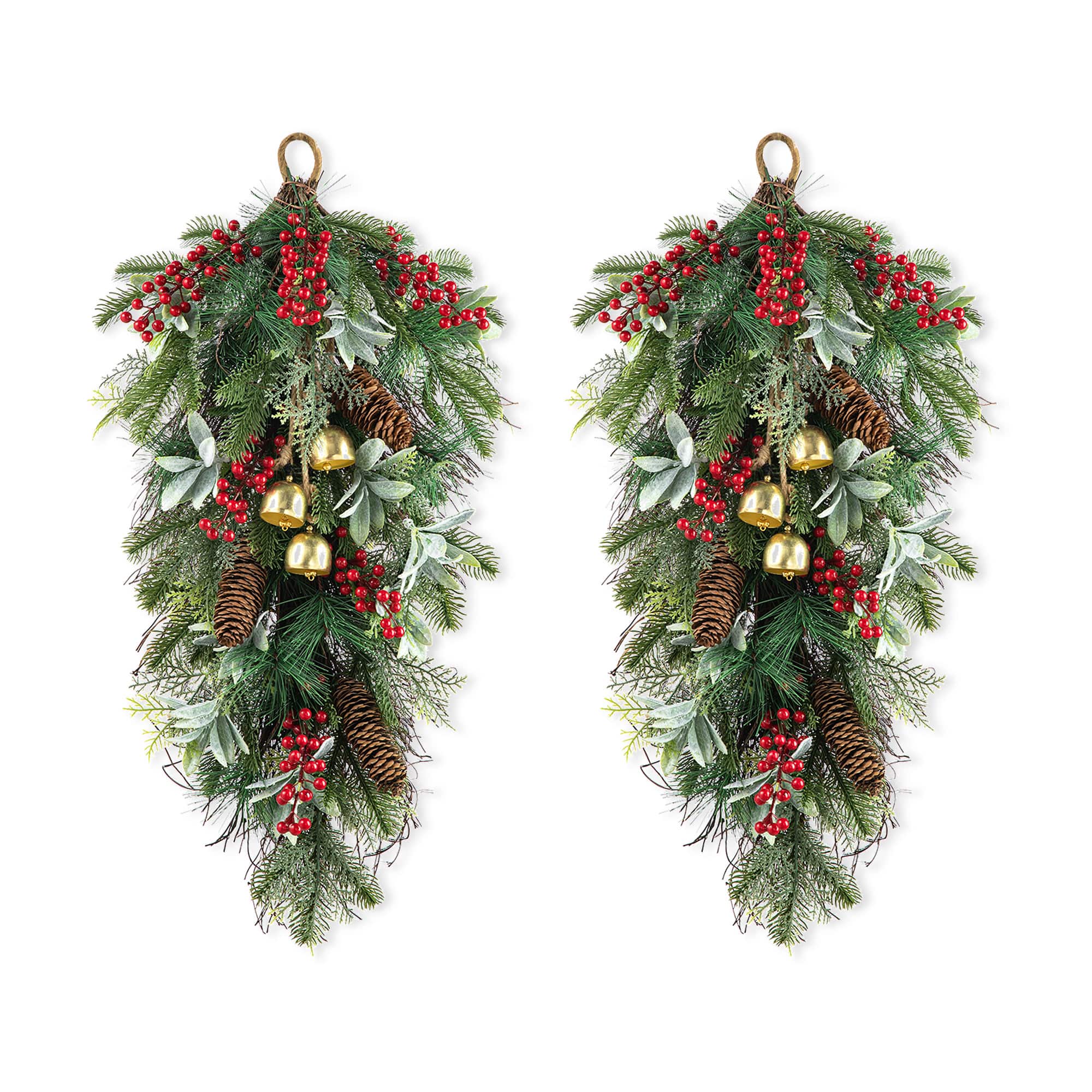 Glitzhome® 26" Christmas Berry, Pinecone and Bell Teardrop, Set of 2