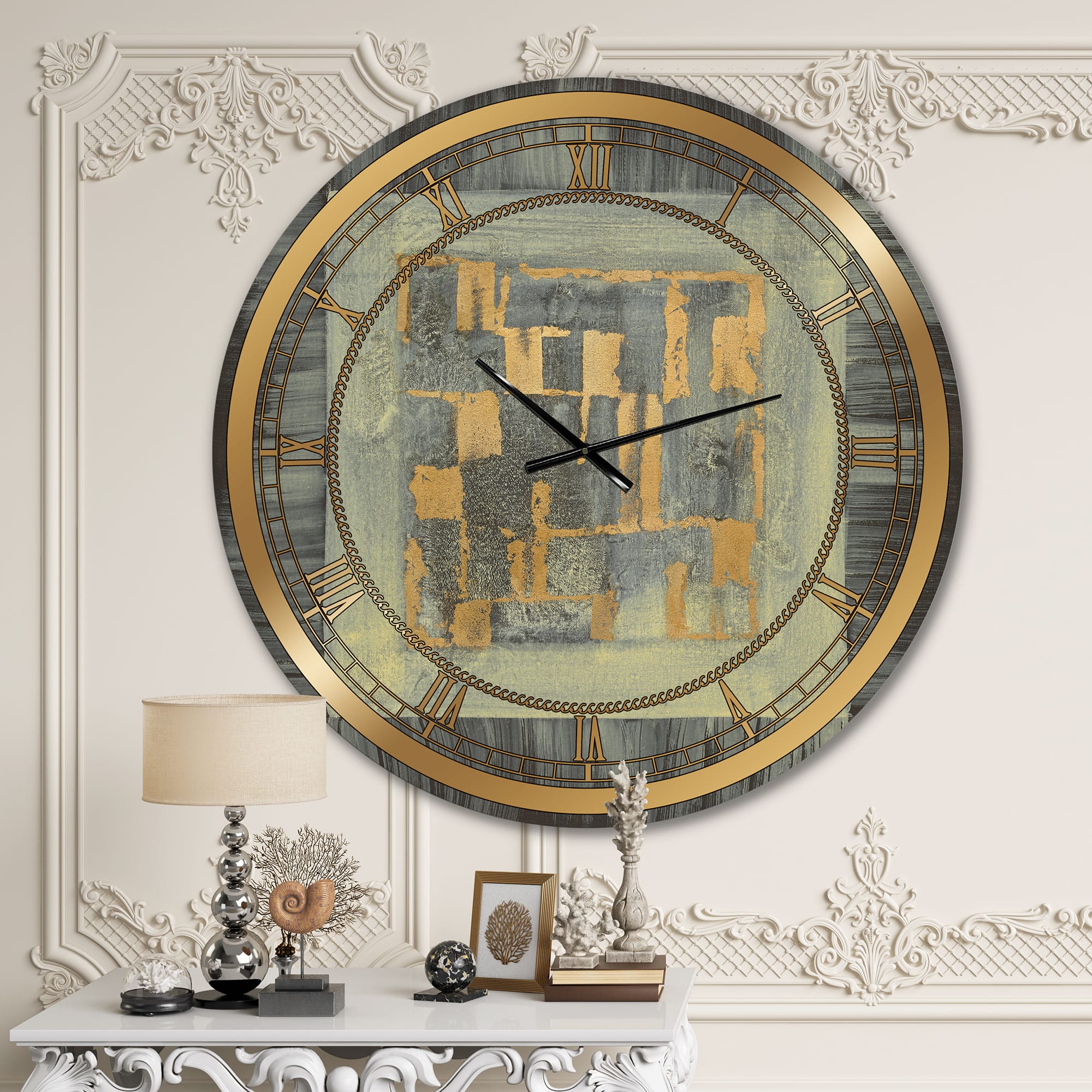 Designart 'Gold Geometric Tapestry Ii Glam Wall Clock