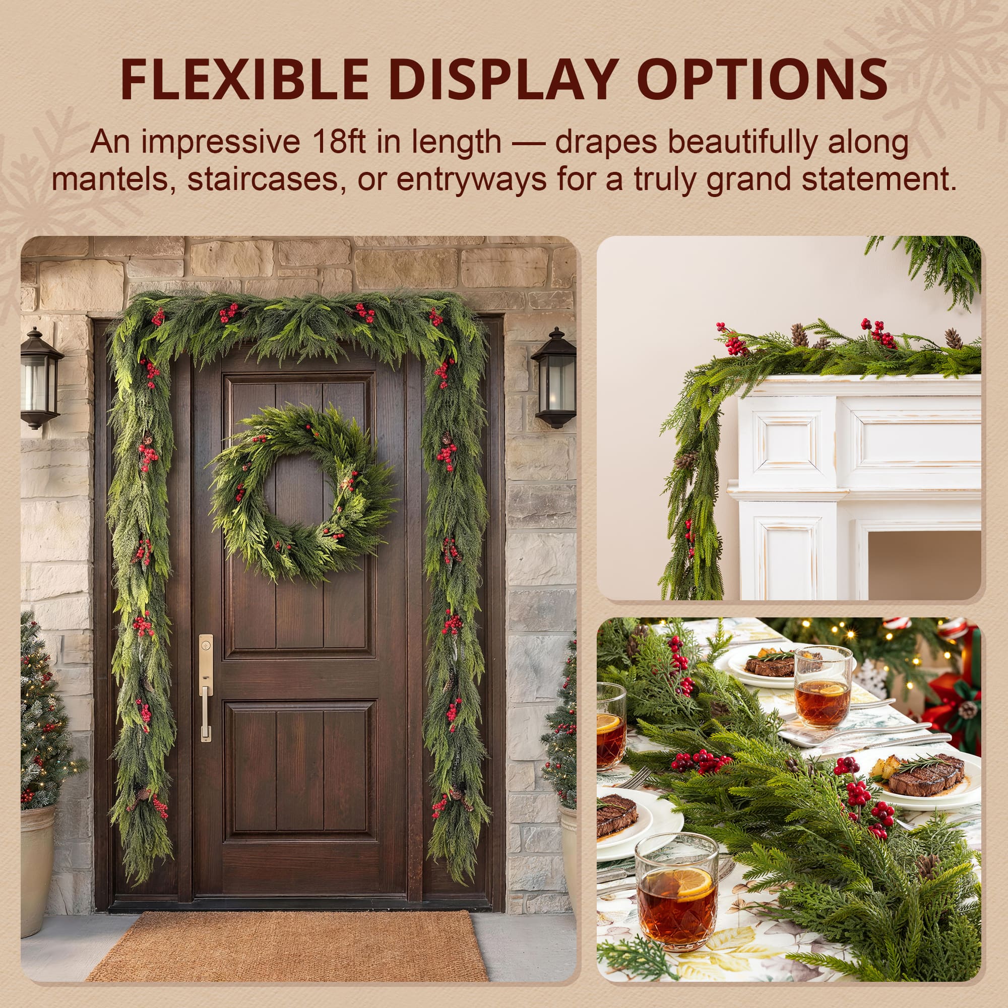 Glitzhome® 18ft. Christmas PE Dripping Garland with Pinecones and Red Berries, Set of 2