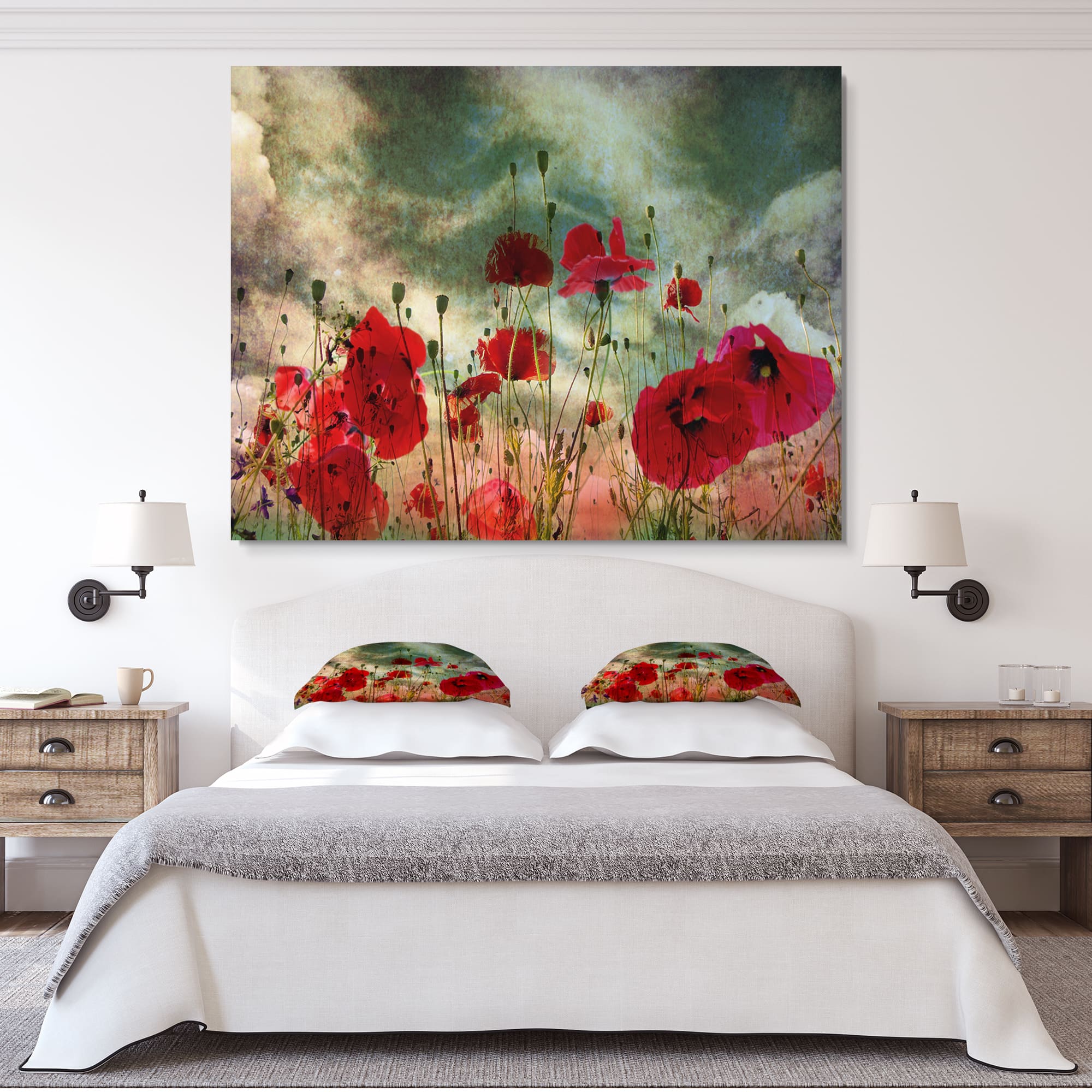 Designart - Wild Red Poppy Flowers in Sky - Floral Canvas Art Print