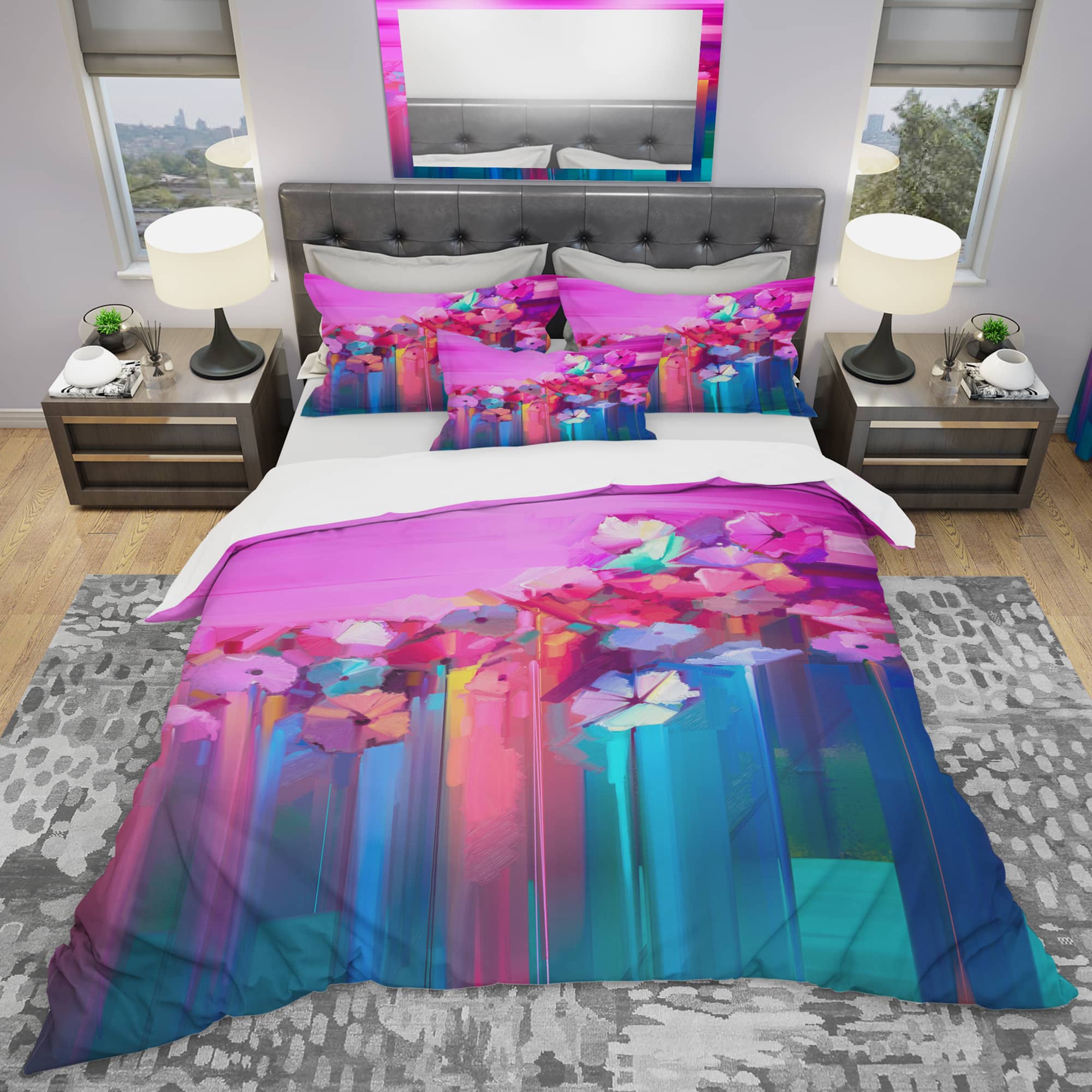 Designart 'Abstract Red Gerbera Summer Season Flower' Modern & Contemporary Bedding Set - Duvet Cover & Shams